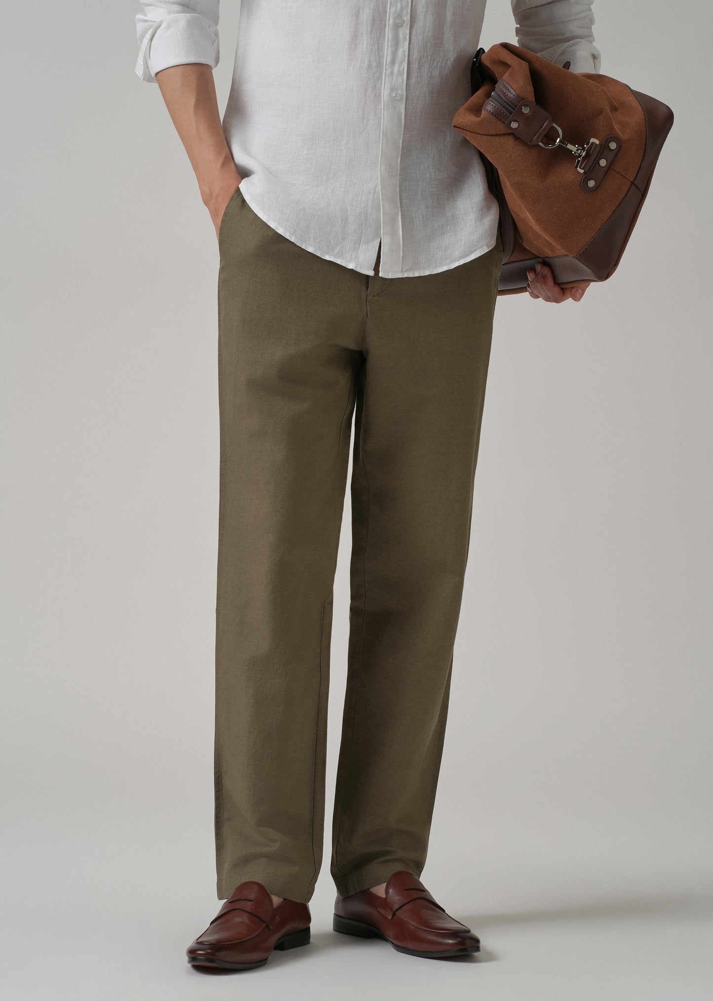 Olive Linen Relaxed Fit Trouser