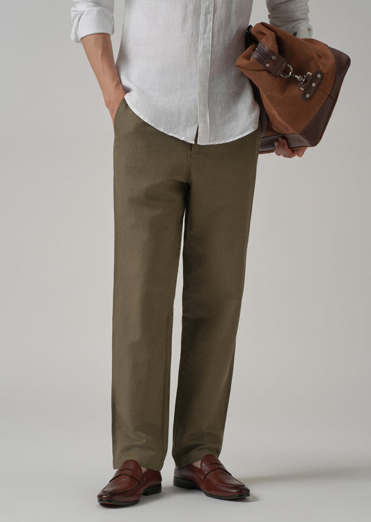 Olive Linen Relaxed Fit Trouser