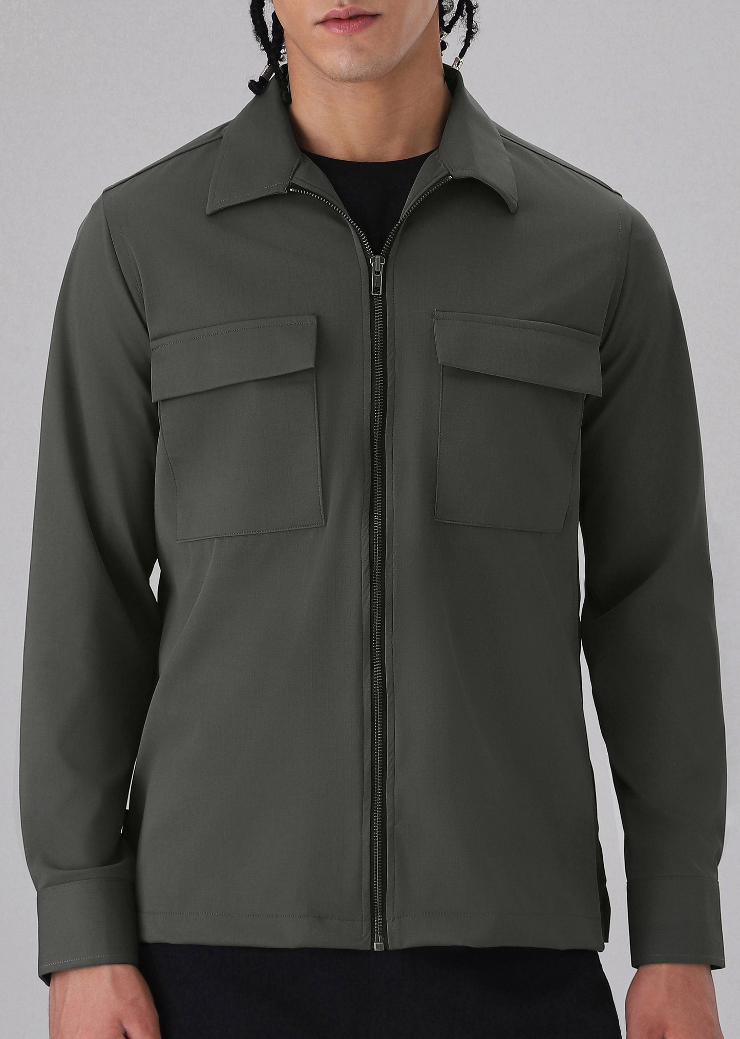 Olive Zipper Shacket