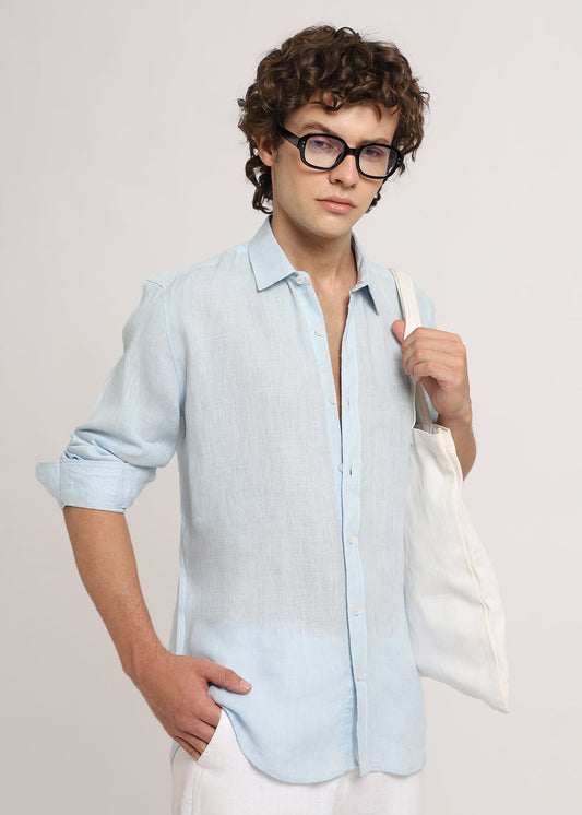 100% Pure Pastel Blue Linen Shirt