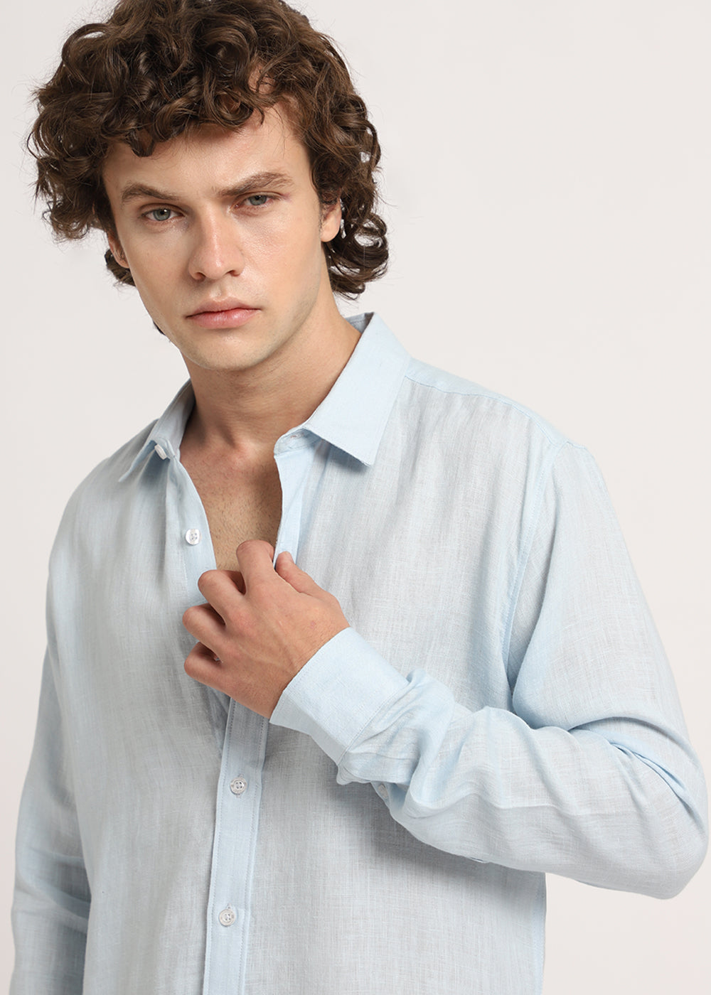 100% Pure Pastel Blue Linen Shirt