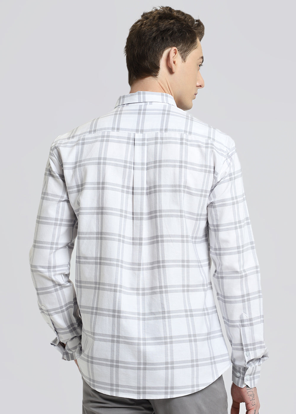 Pastel Grey Oxford Cotton Check Shirt