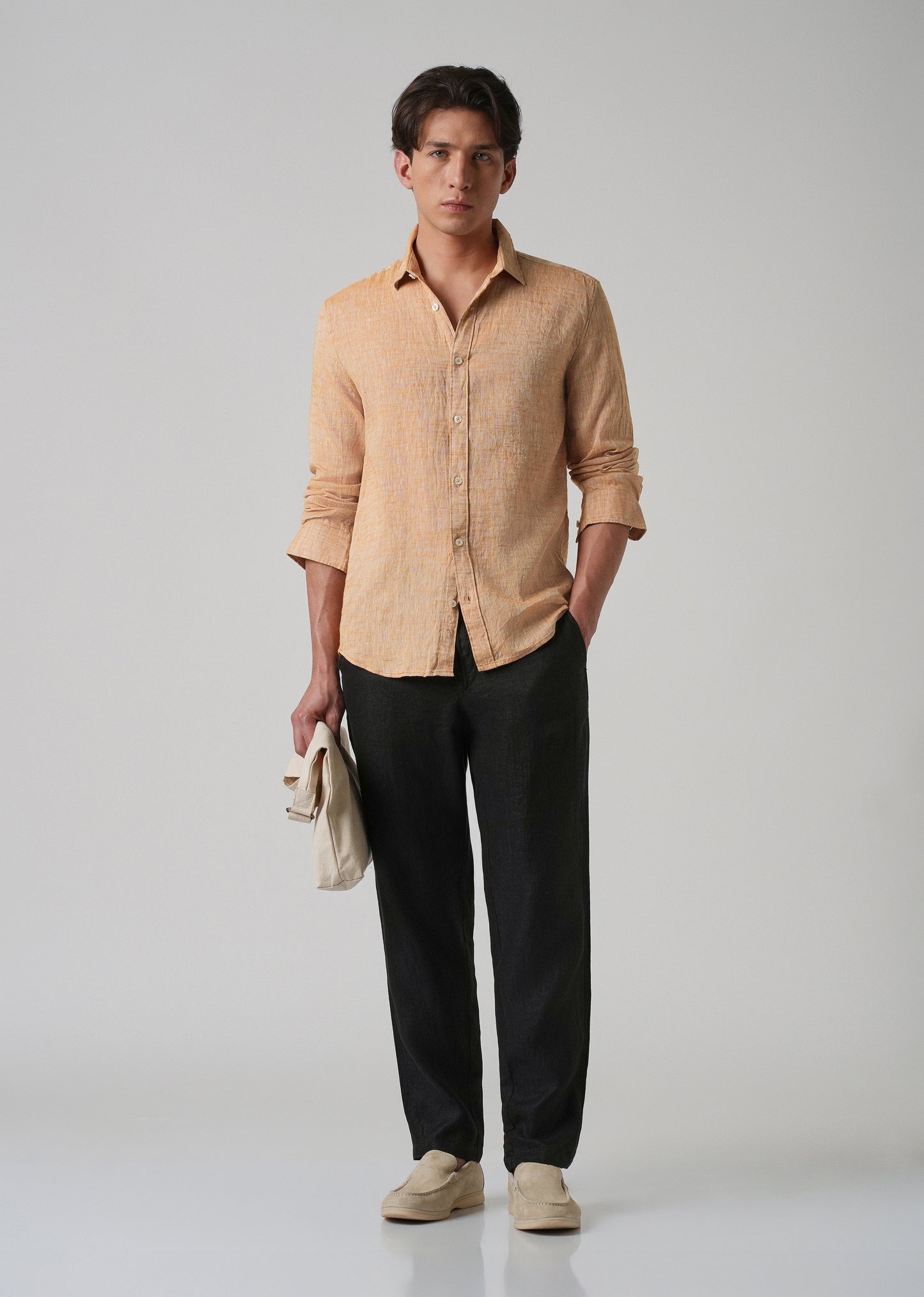 100% Pure Linen Pastel Orange Shirt