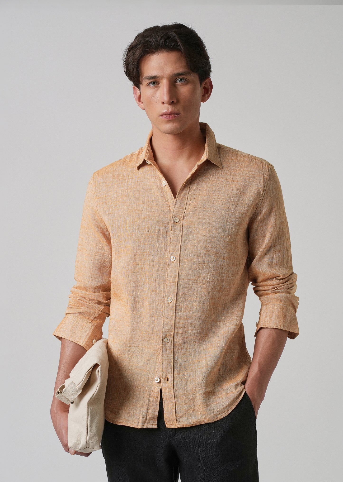 100% Pure Linen Pastel Orange Shirt