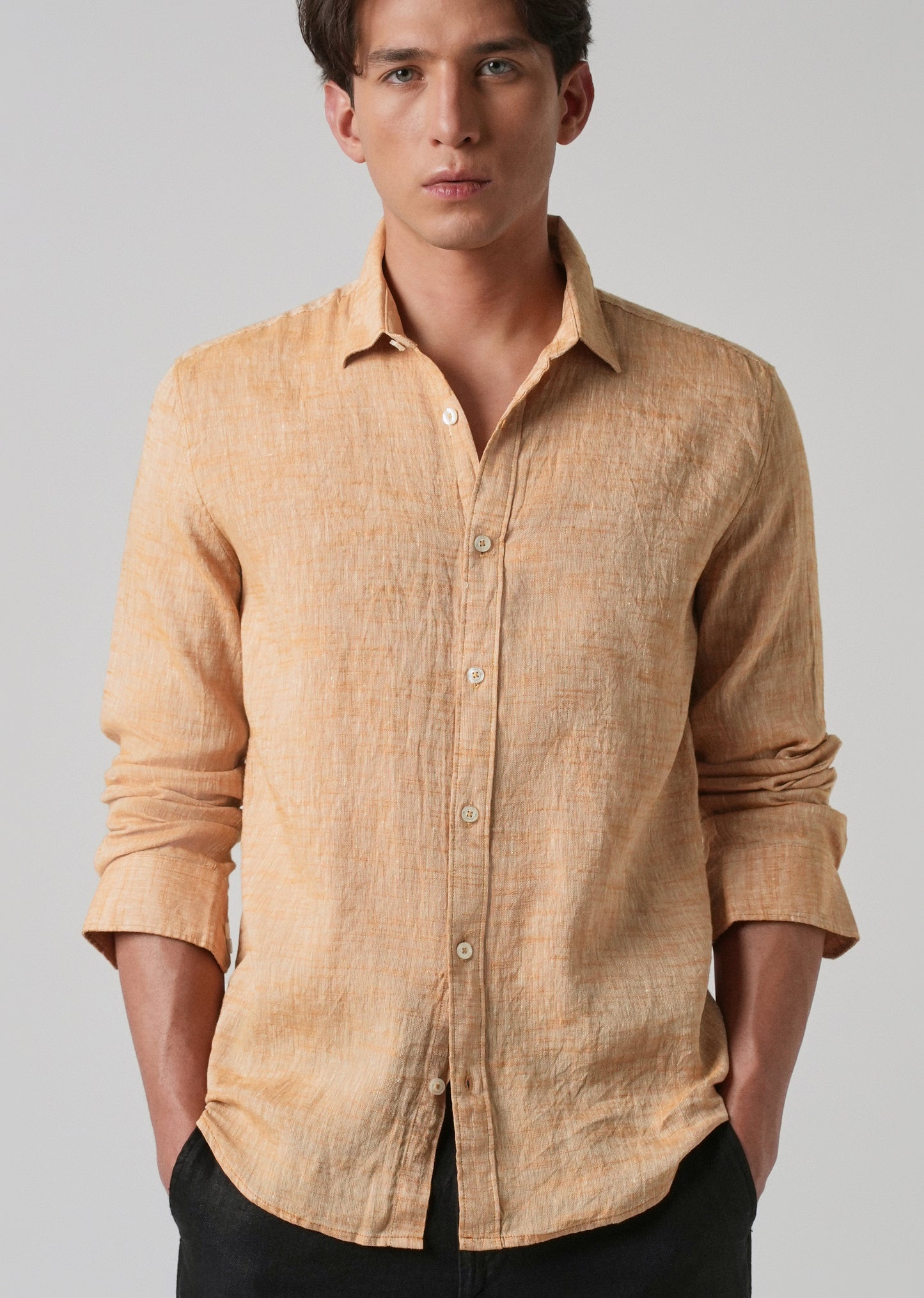 100% Pure Linen Pastel Orange Shirt