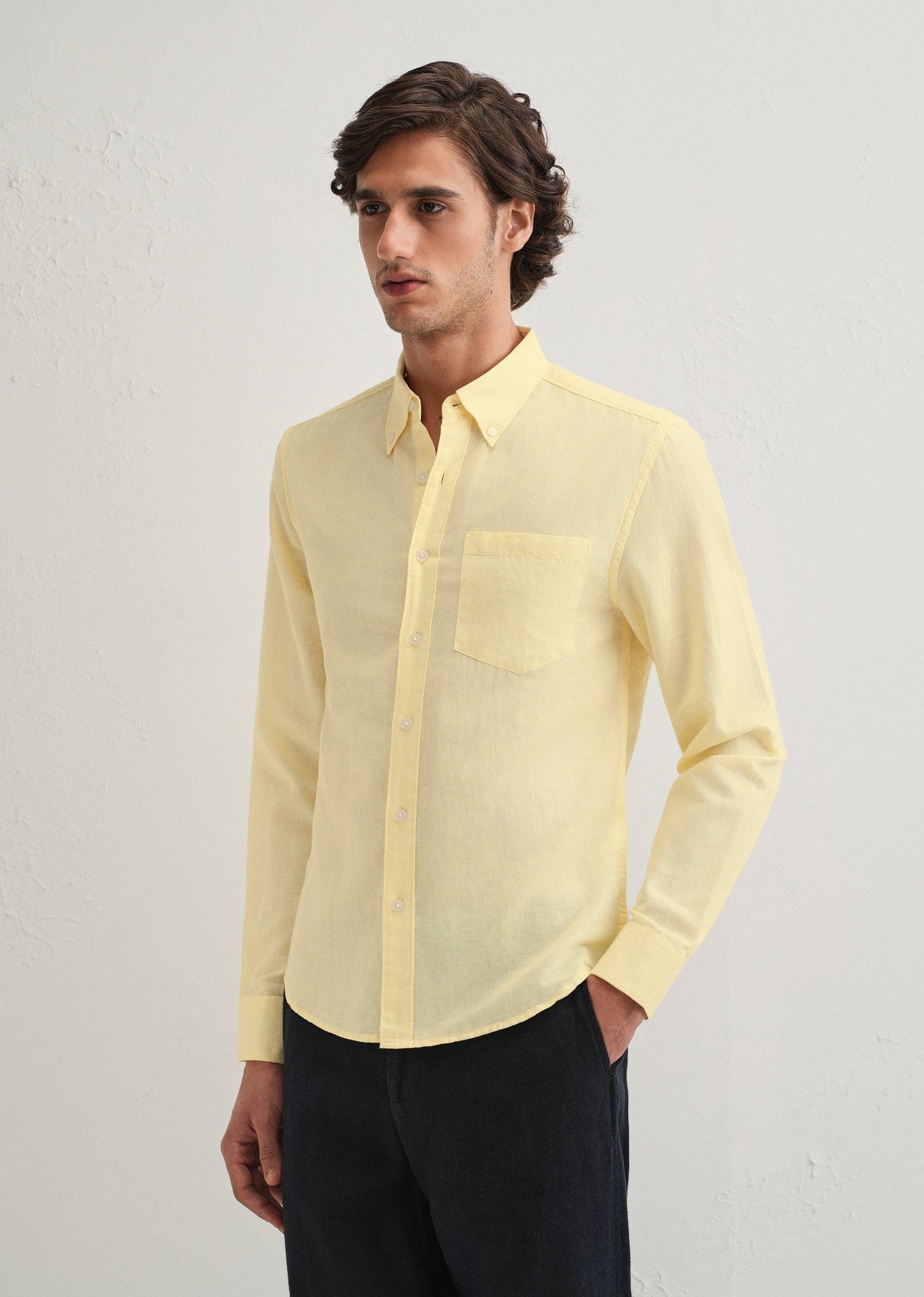 Pastel Yellow Cotton Linen Shirt