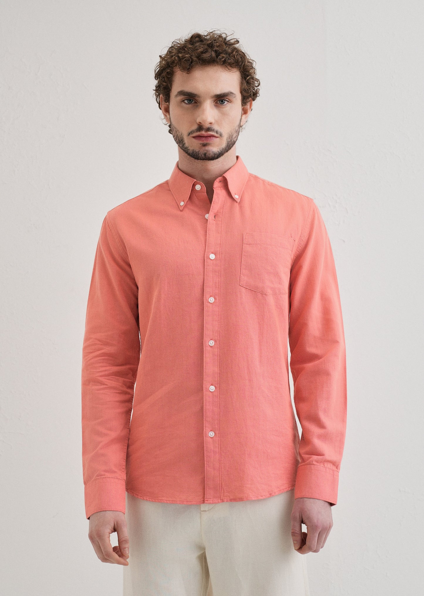 Peach Pink Cotton Linen Shirt