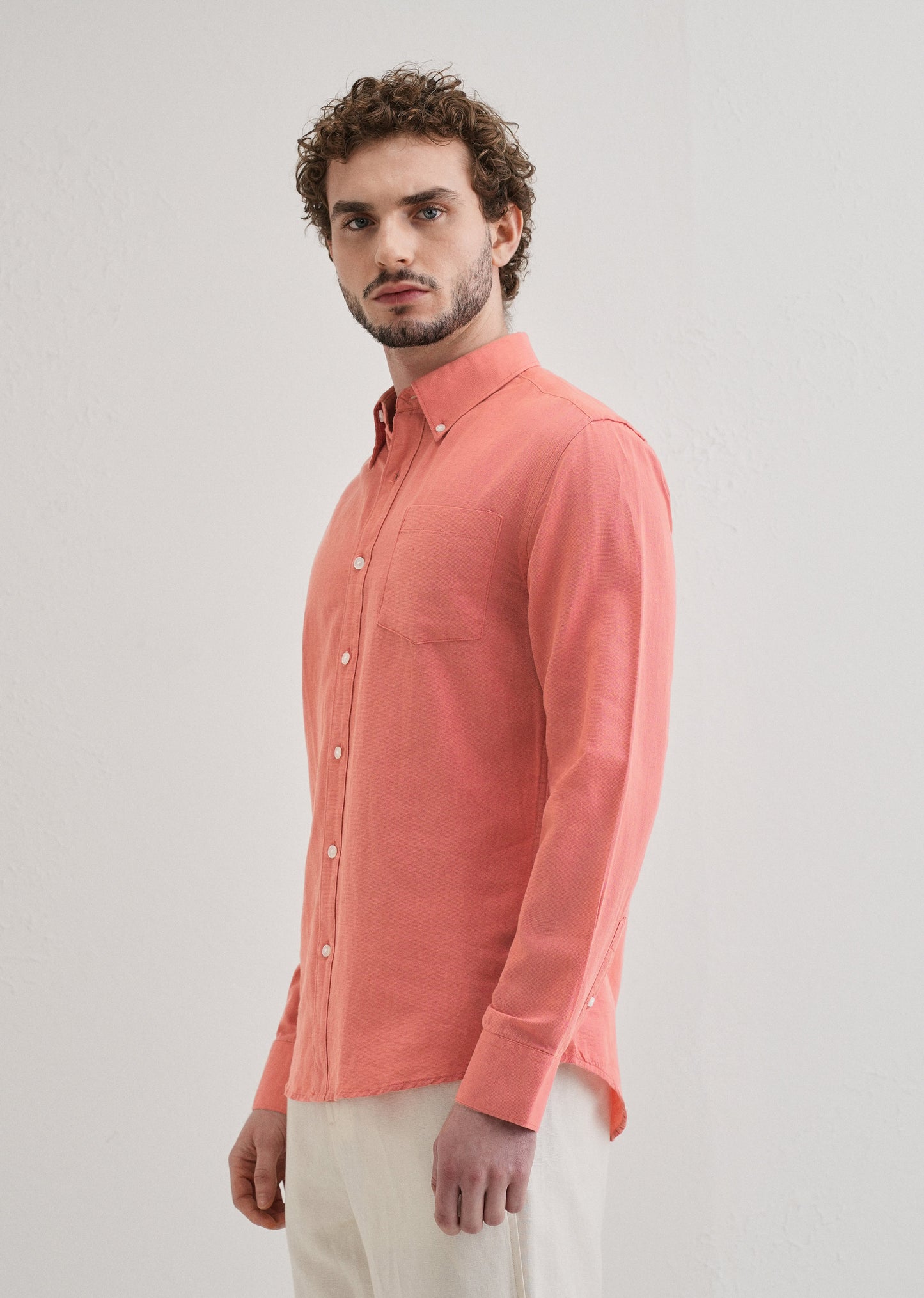 Peach Pink Cotton Linen Shirt