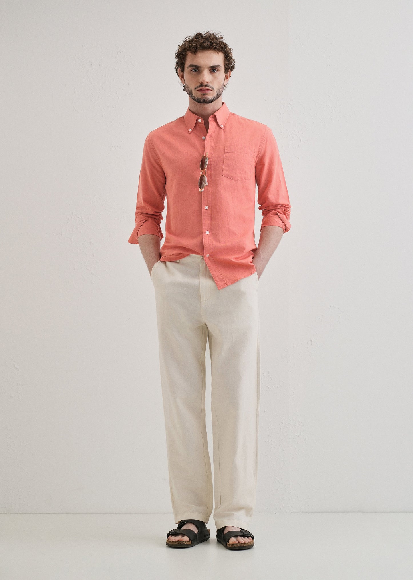 Peach Pink Cotton Linen Shirt