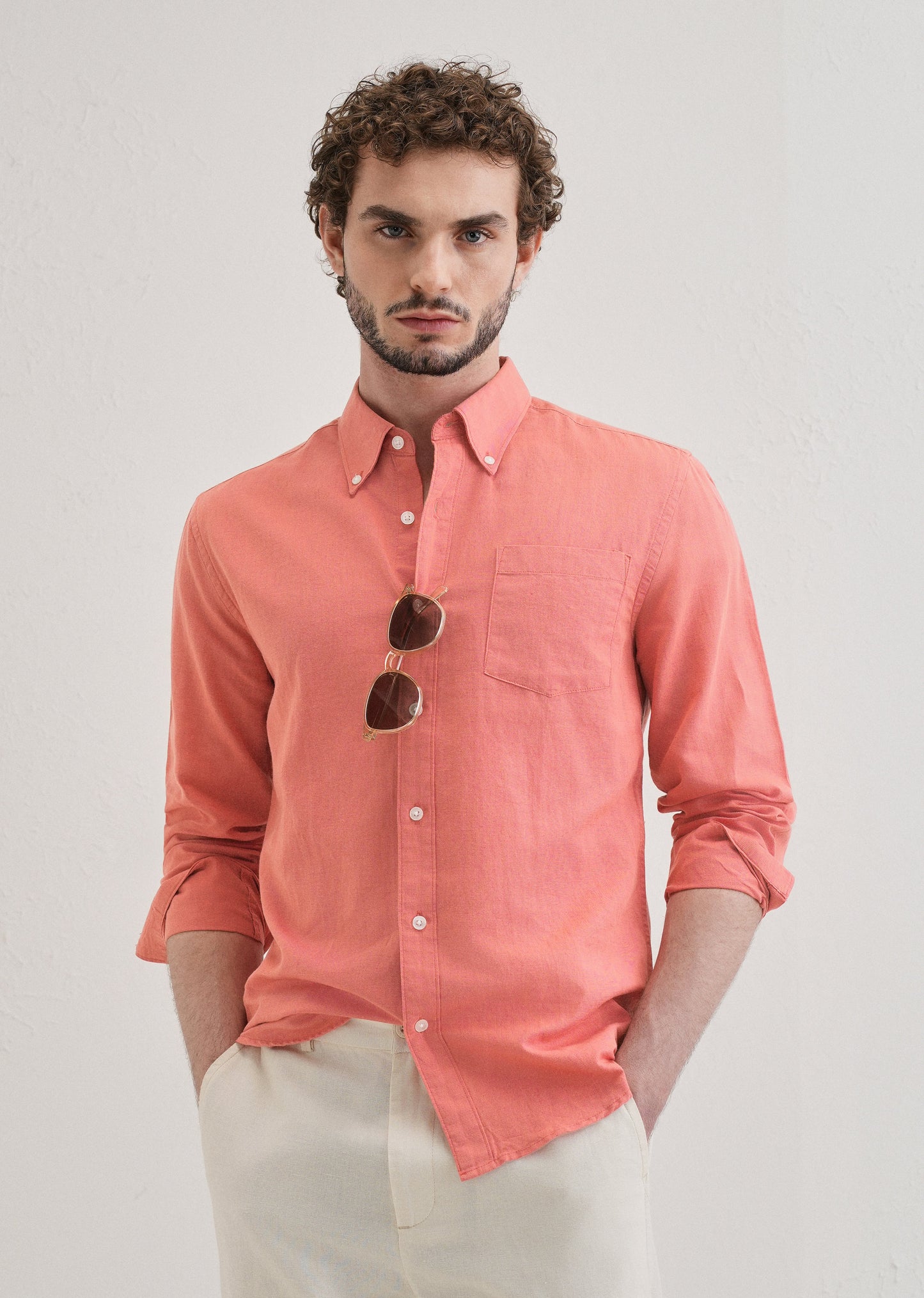Peach Pink Cotton Linen Shirt
