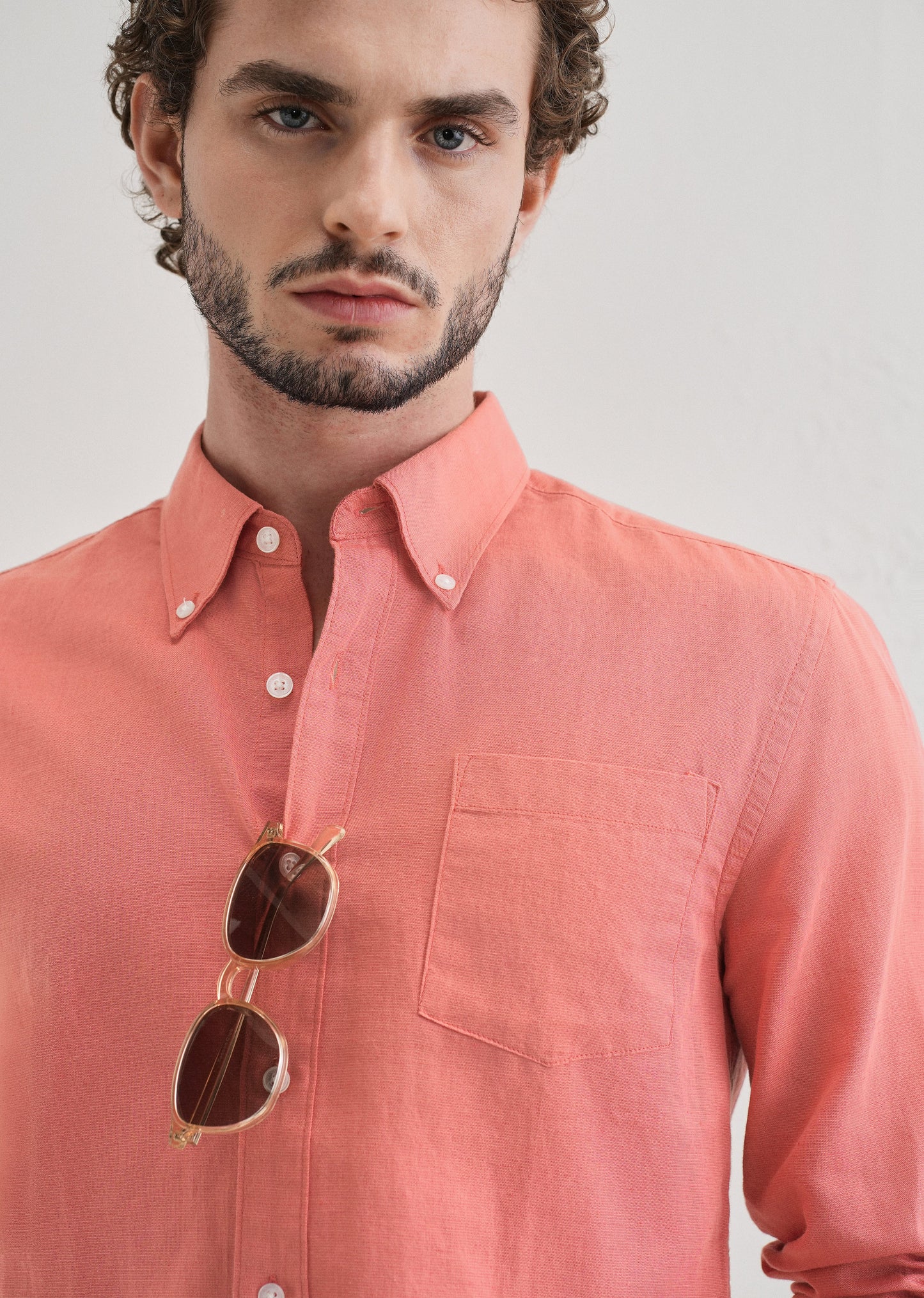 Peach Pink Cotton Linen Shirt