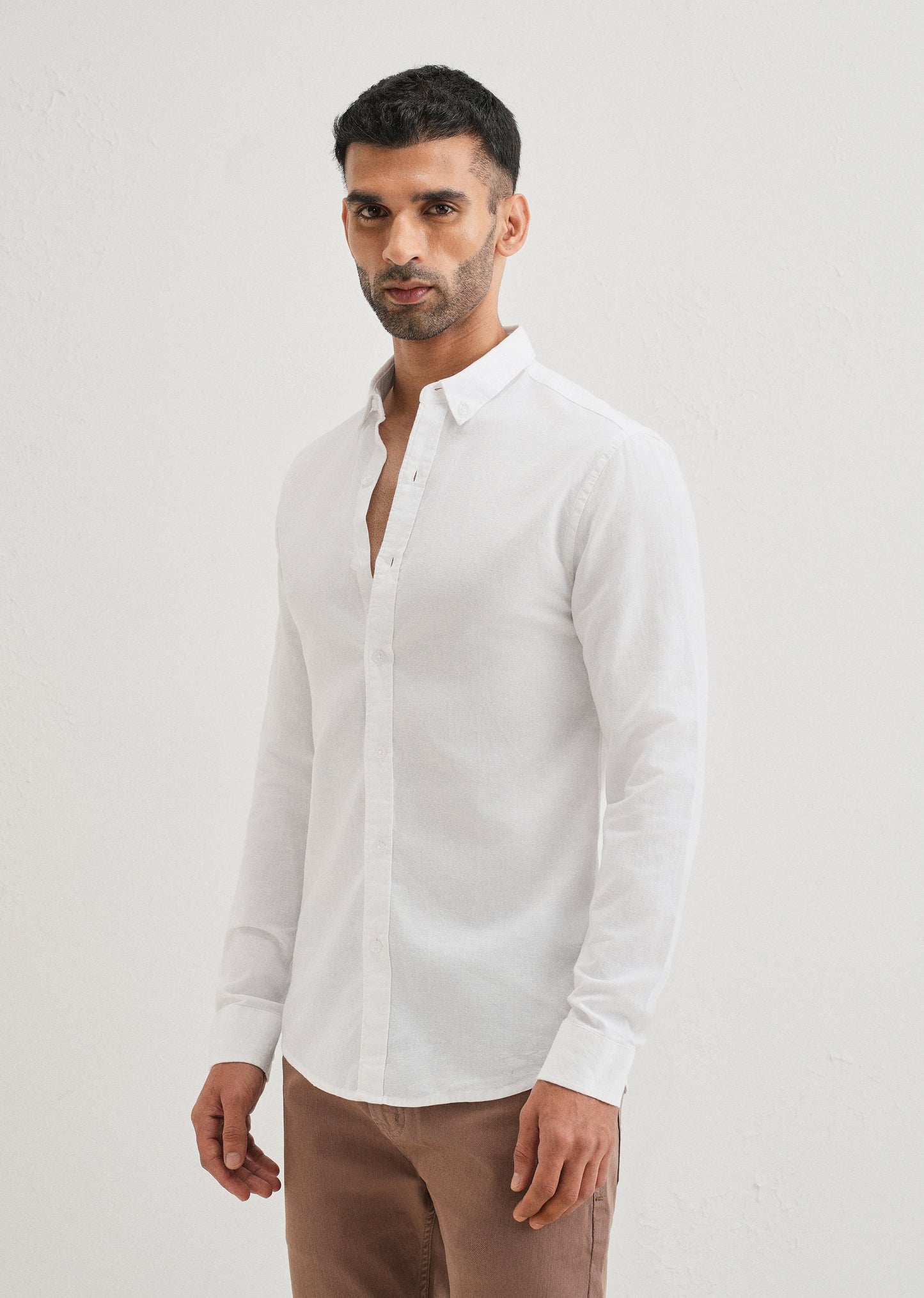 Pearl White Cotton Linen Shirt