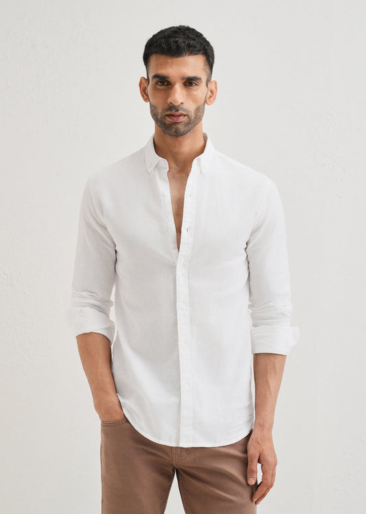Pearl White Cotton Linen Shirt