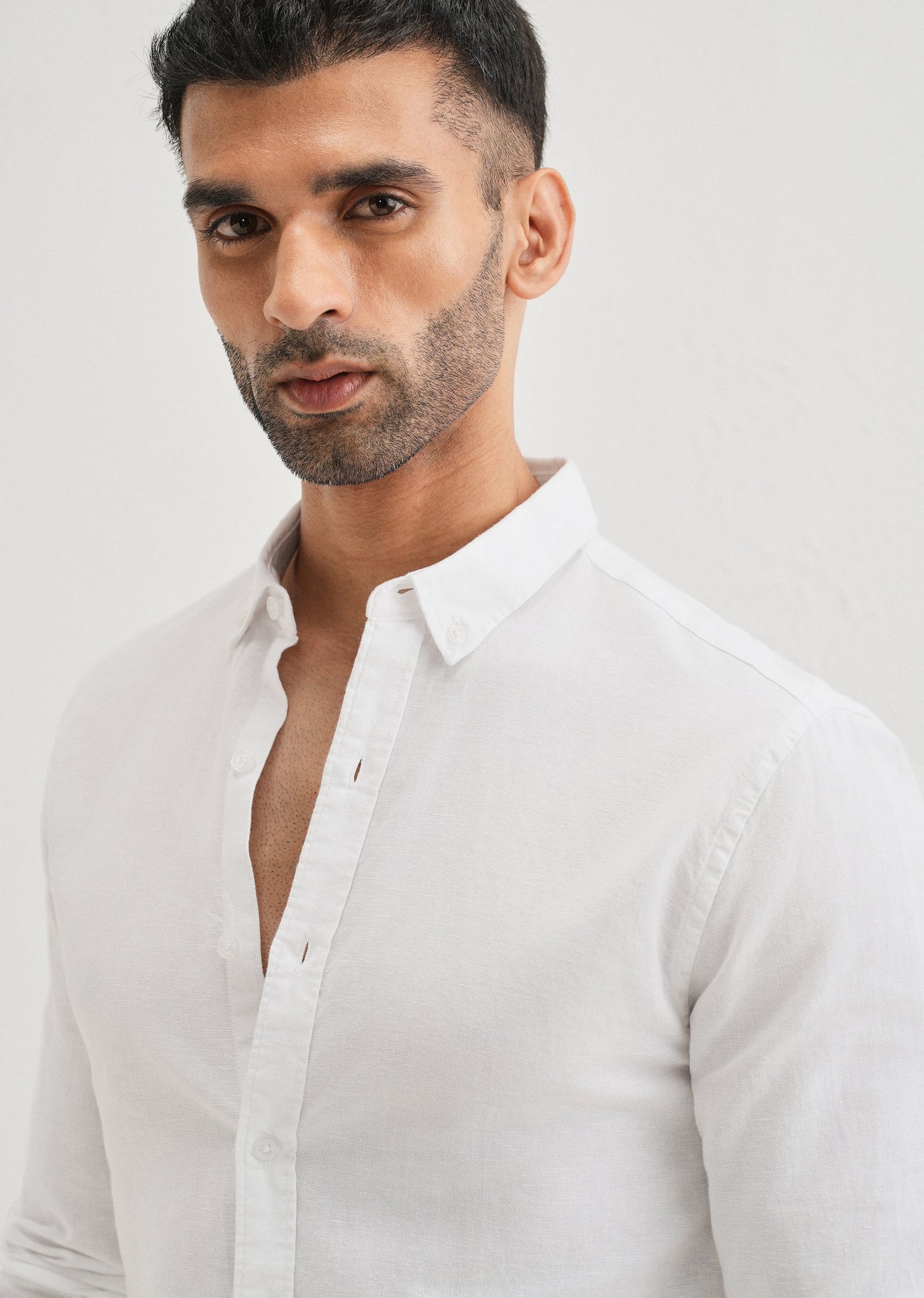 Pearl White Cotton Linen Shirt