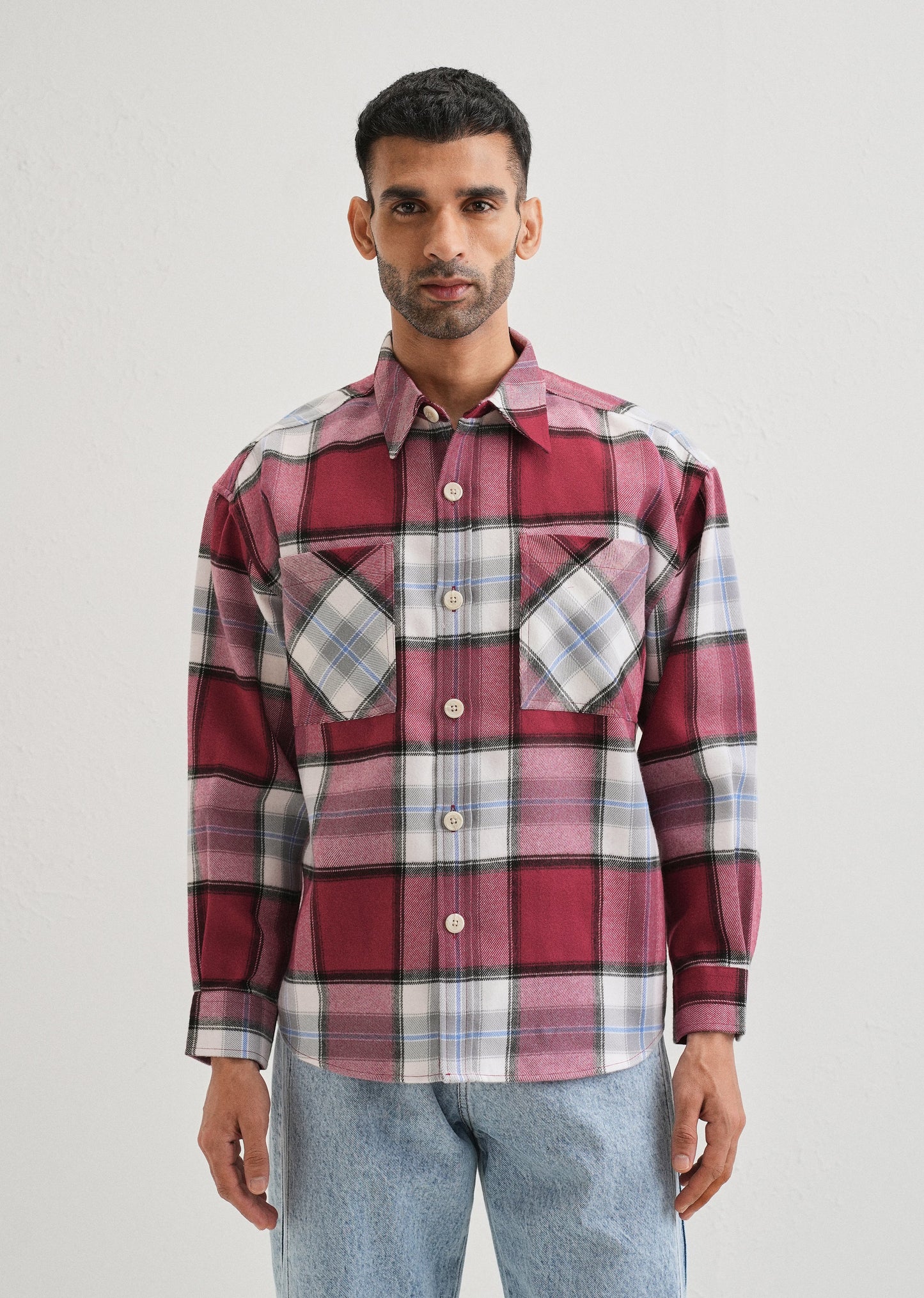 Pink Checked Relaxed Fit Shacket