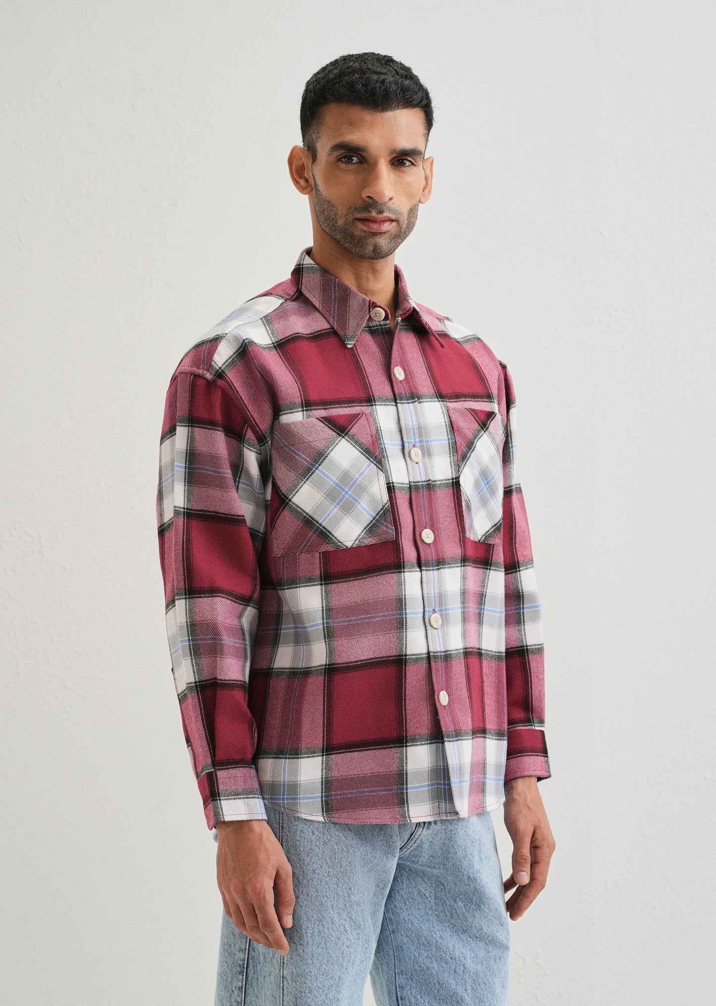 Pink Checked Relaxed Fit Shacket