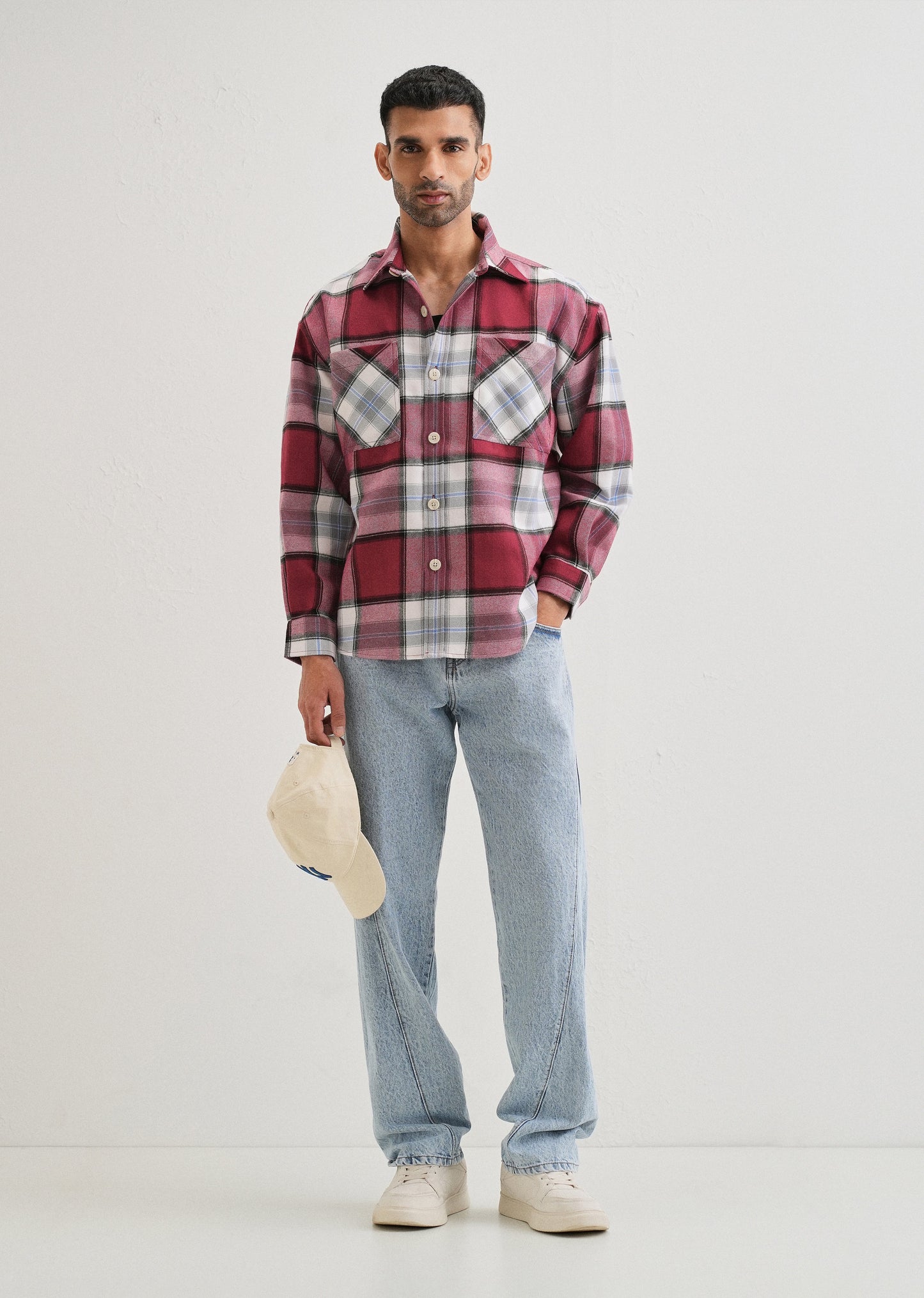 Pink Checked Relaxed Fit Shacket