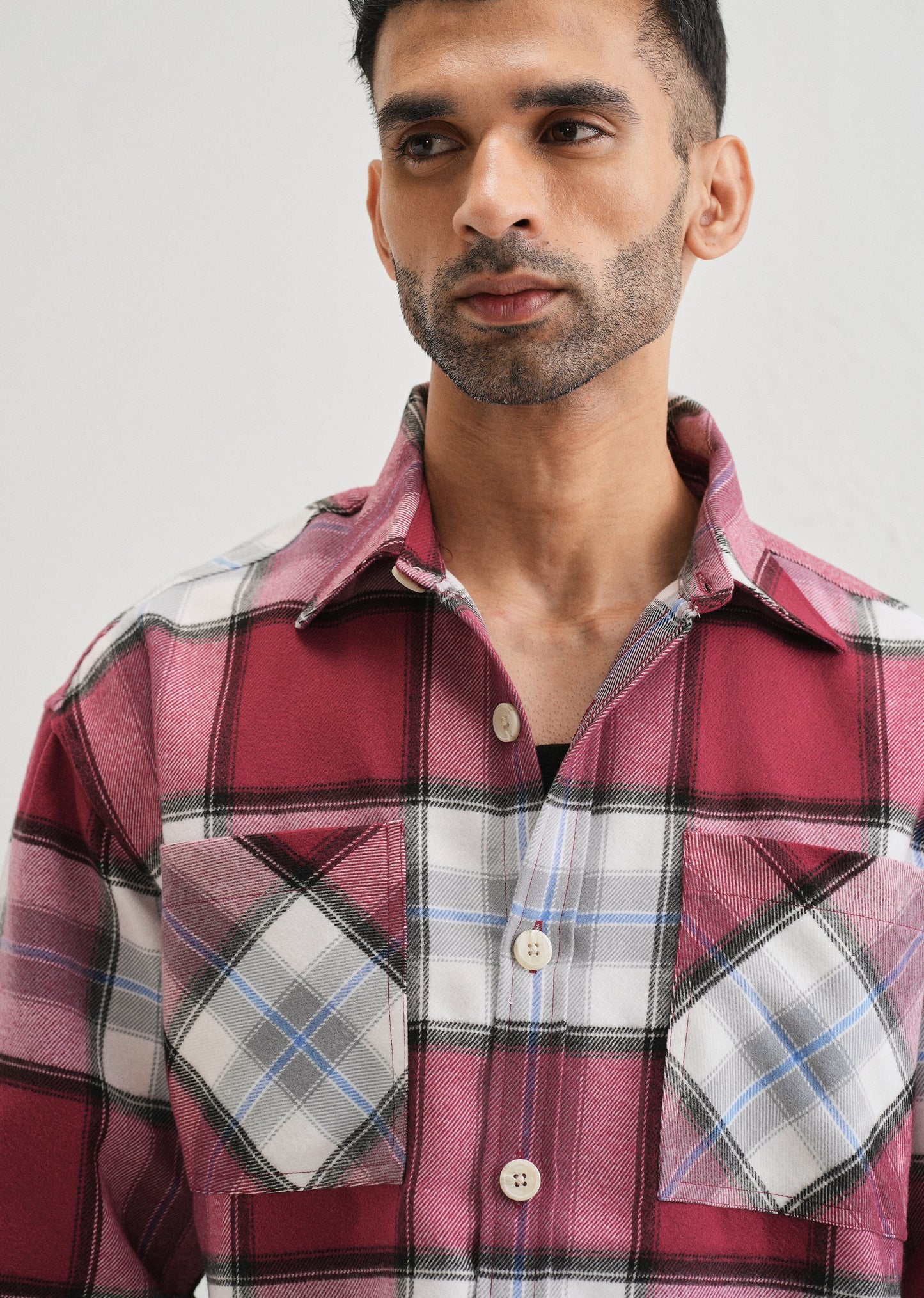 Pink Checked Relaxed Fit Shacket