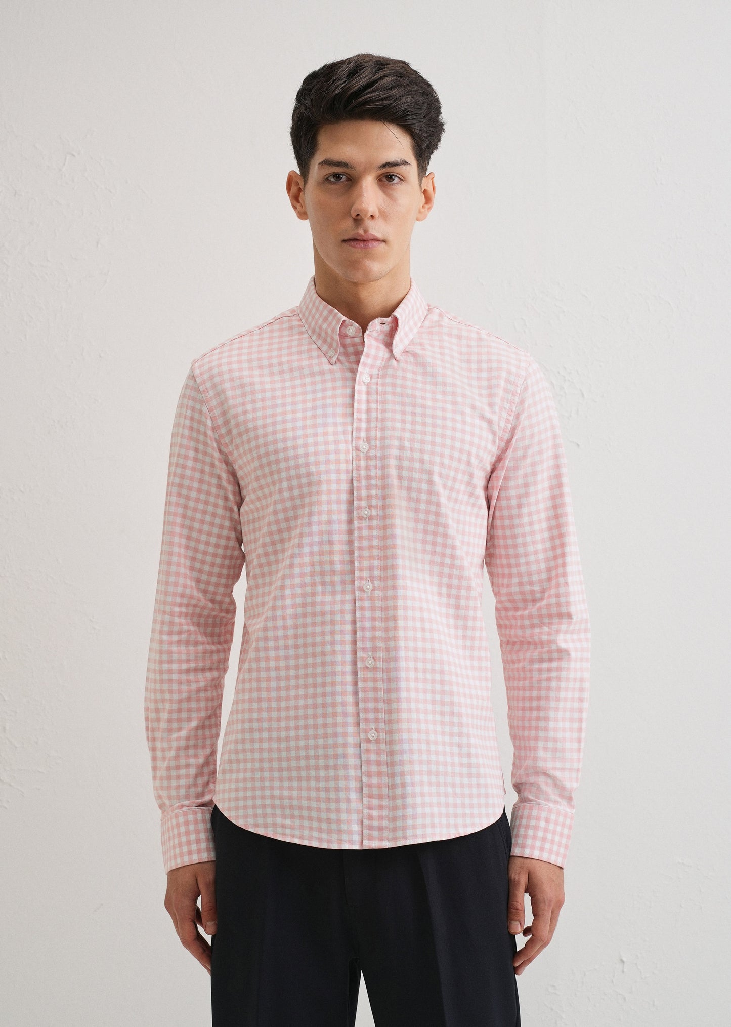 Pink Gingham Check Cotton Oxford Shirt