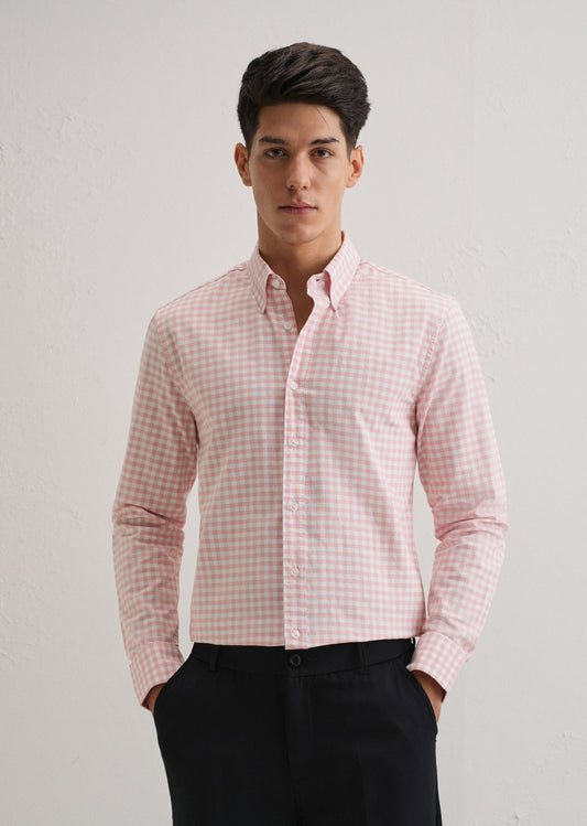 Pink Gingham Check Cotton Oxford Shirt