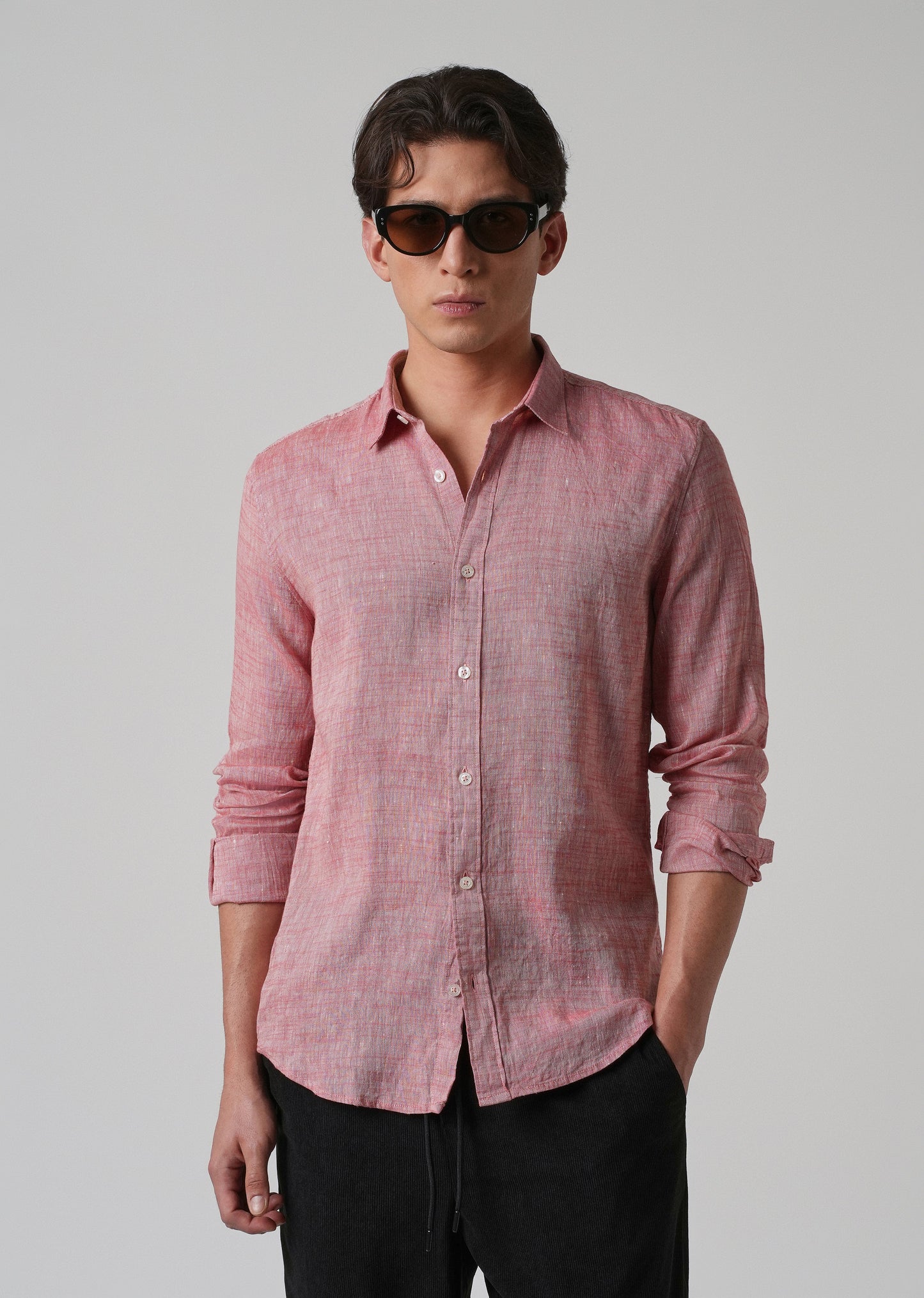 100% Pure Linen Punch Red Shirt