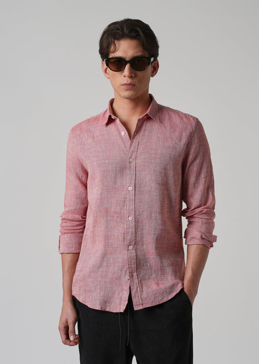 100% Pure Linen Punch Red Shirt