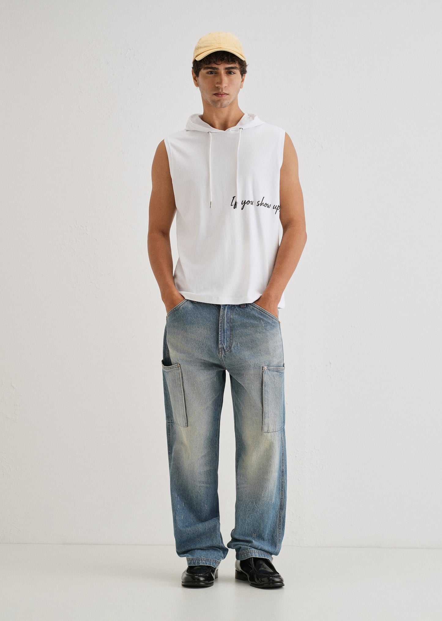 Pure White Typography Printed Hoodie Tank