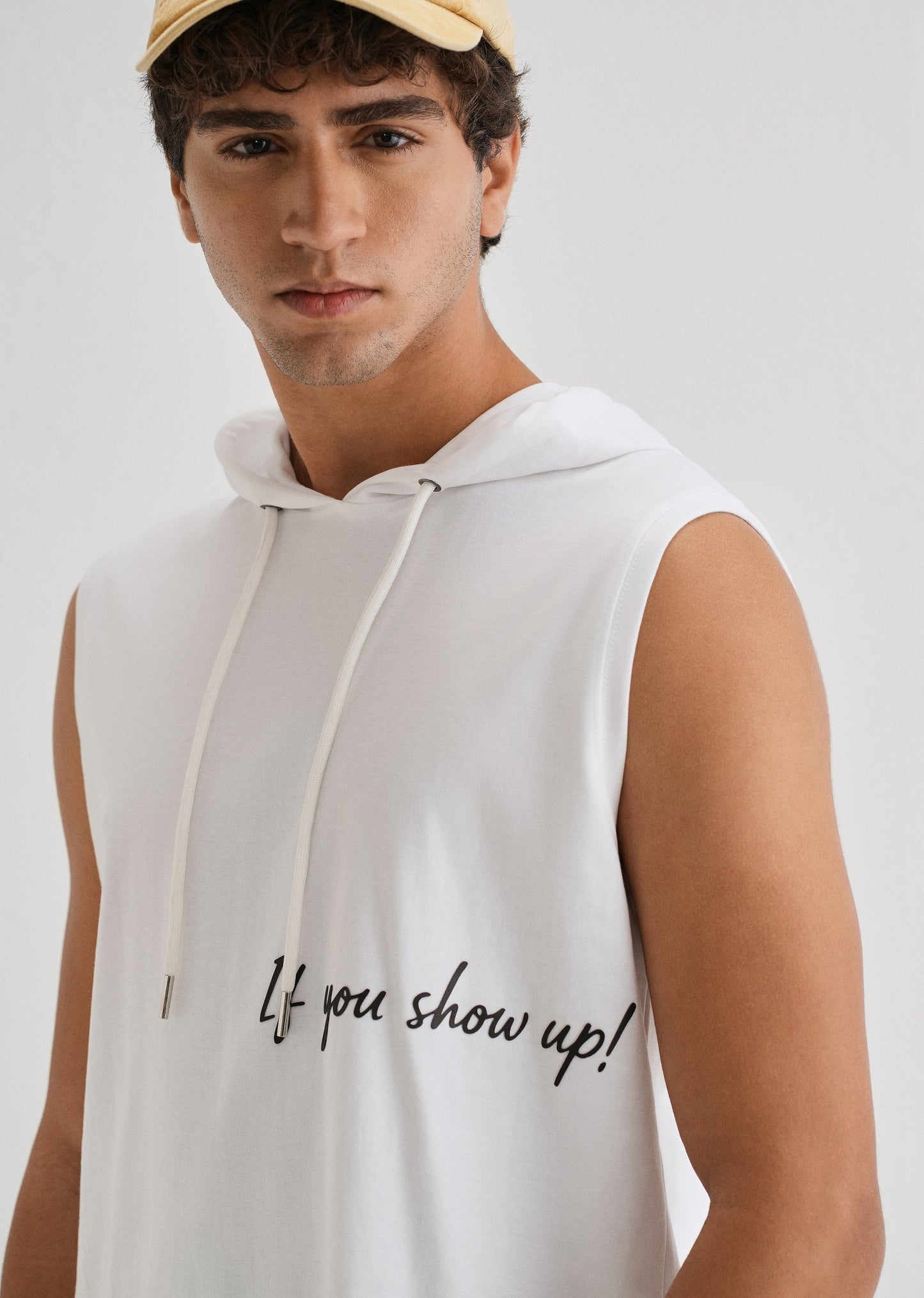 Pure White Typography Printed Hoodie Tank