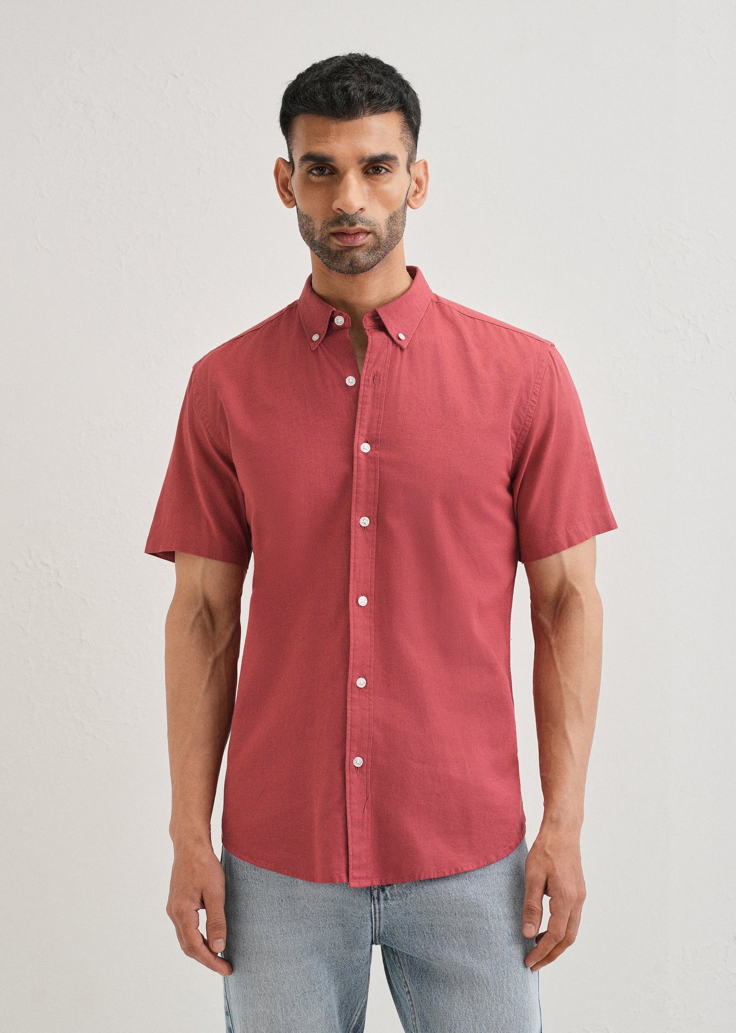 Red Cotton Linen Shirt