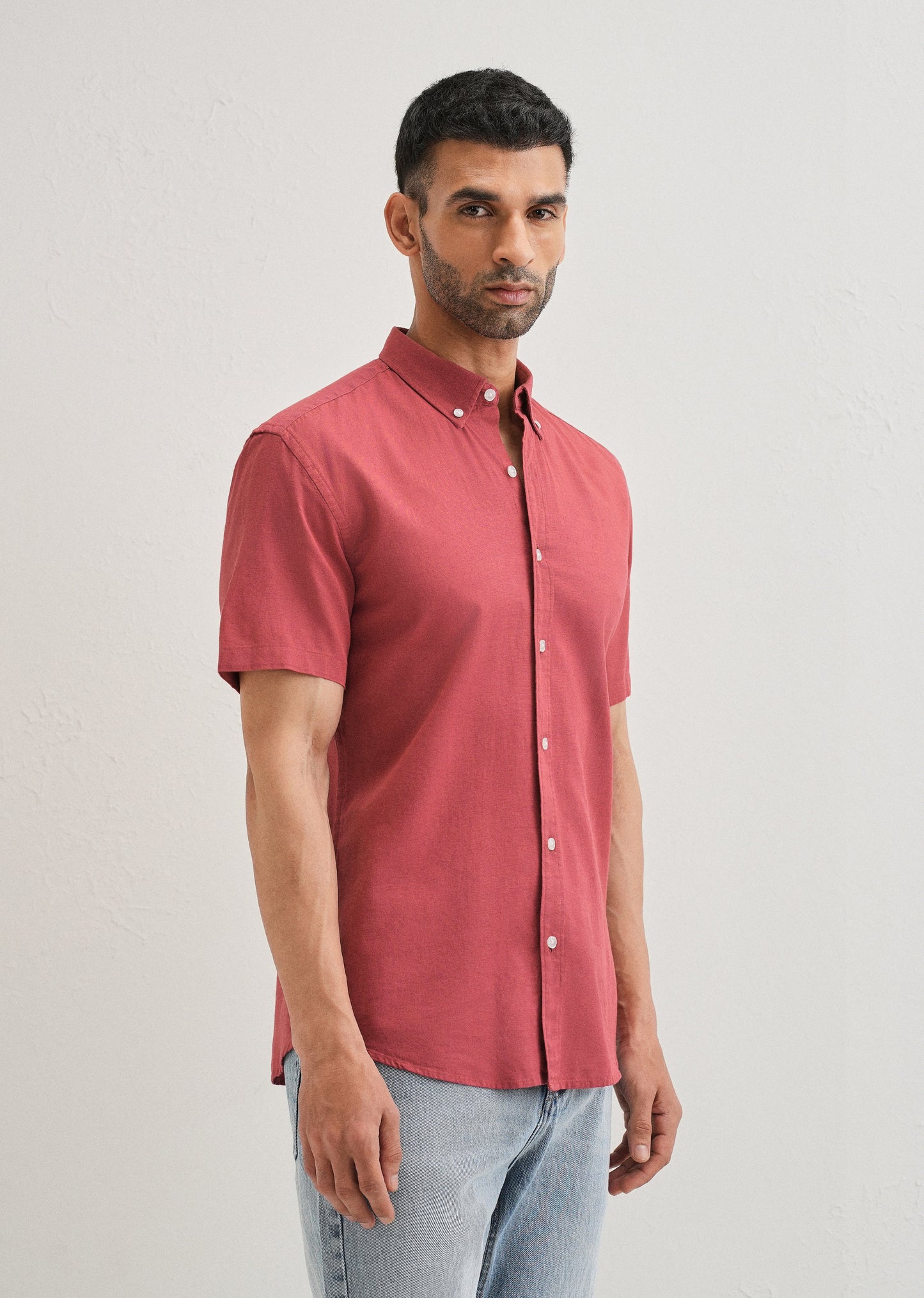 Red Cotton Linen Shirt