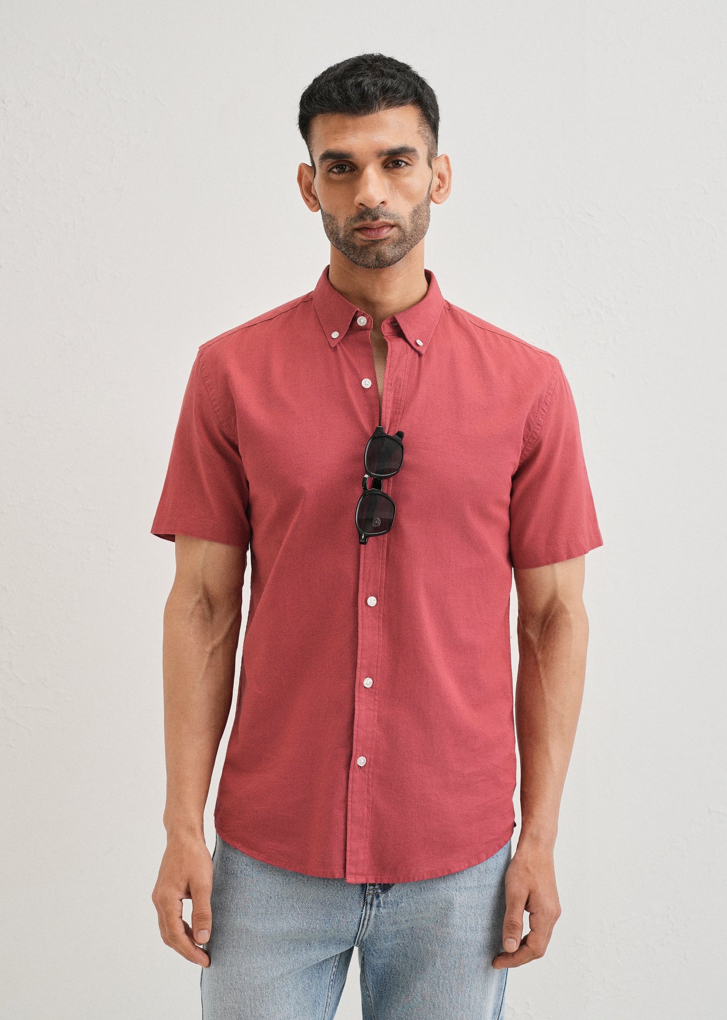 Red Cotton Linen Shirt