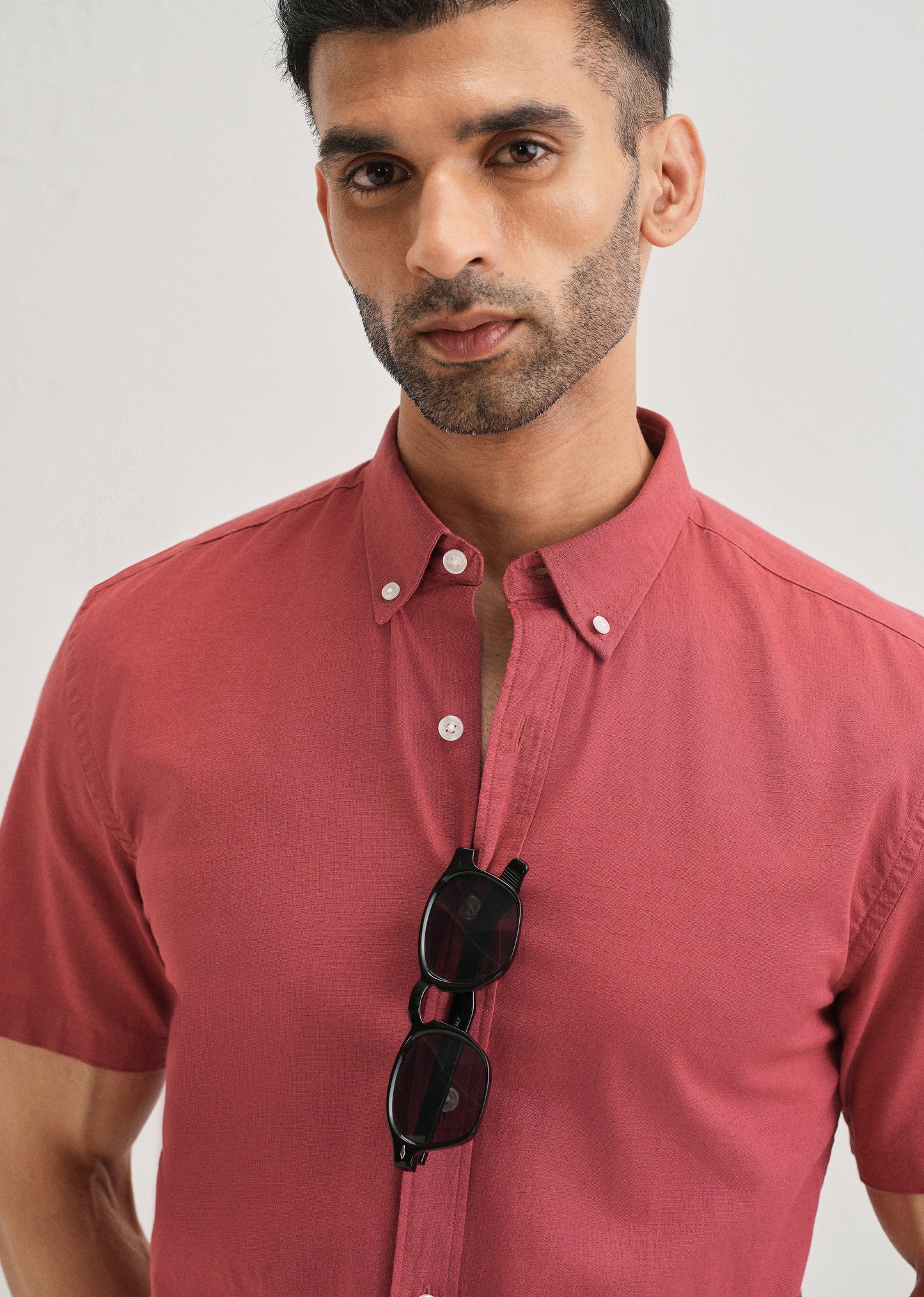 Red Cotton Linen Shirt