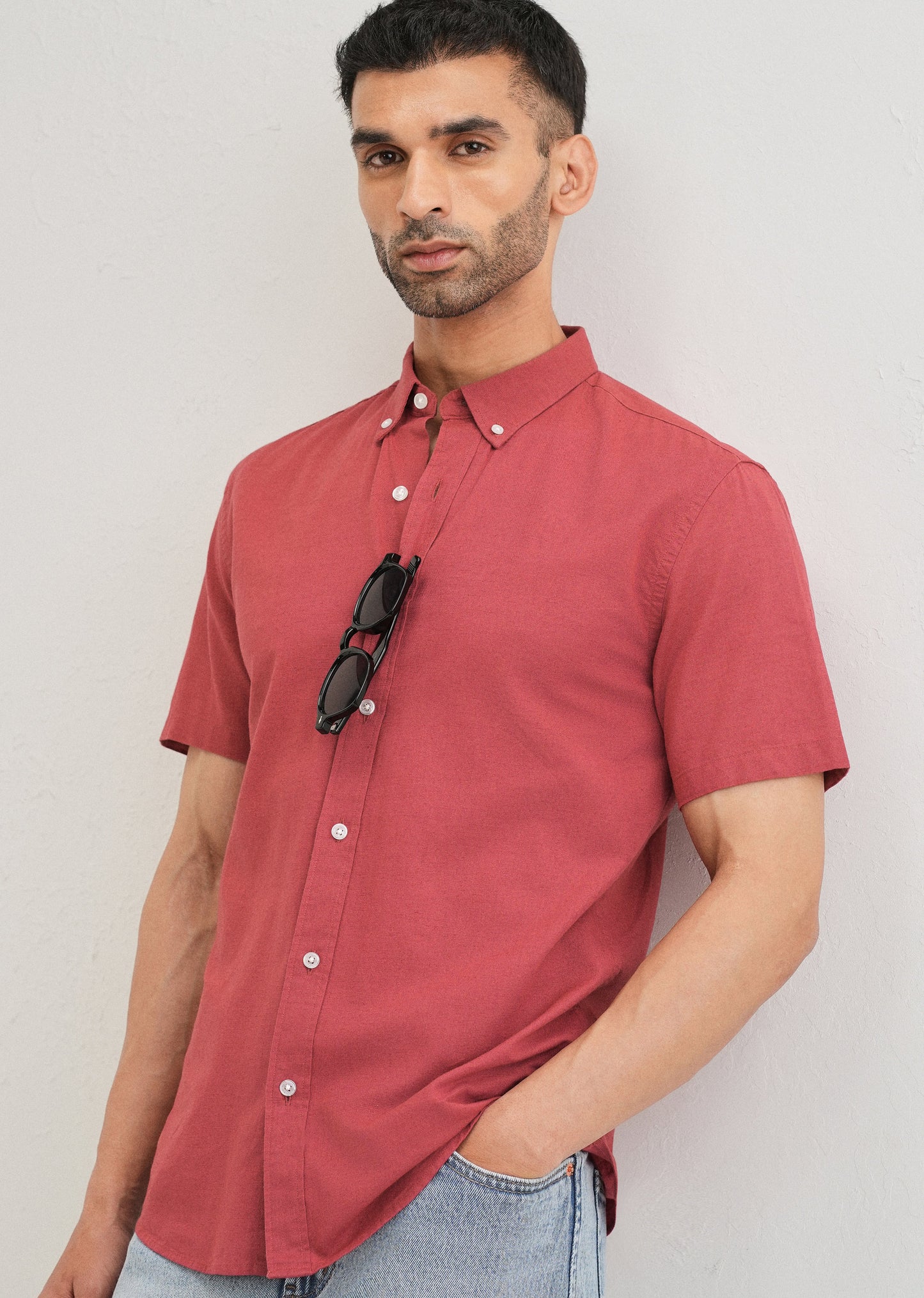 Red Cotton Linen Shirt