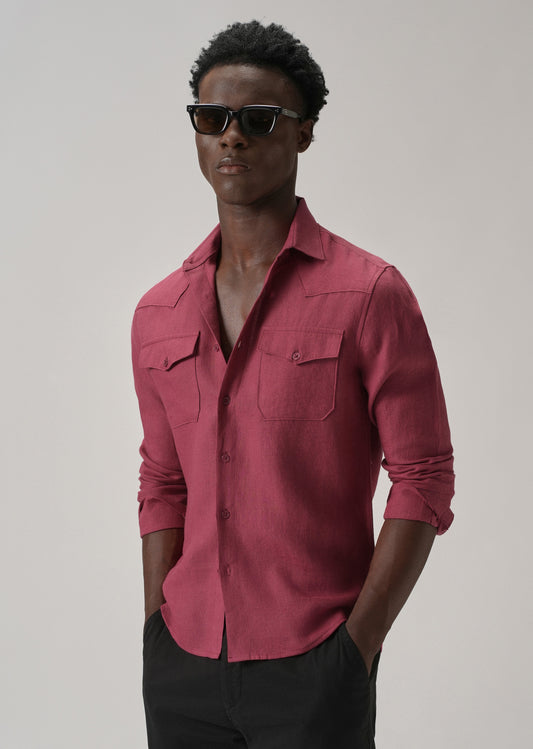 Rouge Pink Double Pocket 100% Pure Irish Linen Shirt