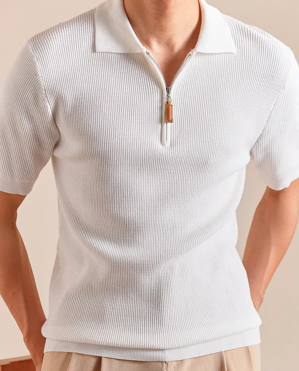 Lyocell Blend Knitted Zipper Polo T-Shirt for Men – Soft, Stylish & Versatile