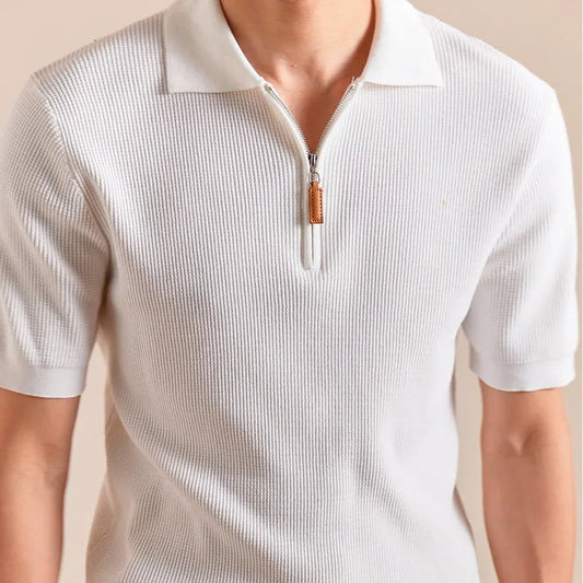 Lyocell Blend Knitted Zipper Polo T-Shirt for Men – Soft, Stylish & Versatile