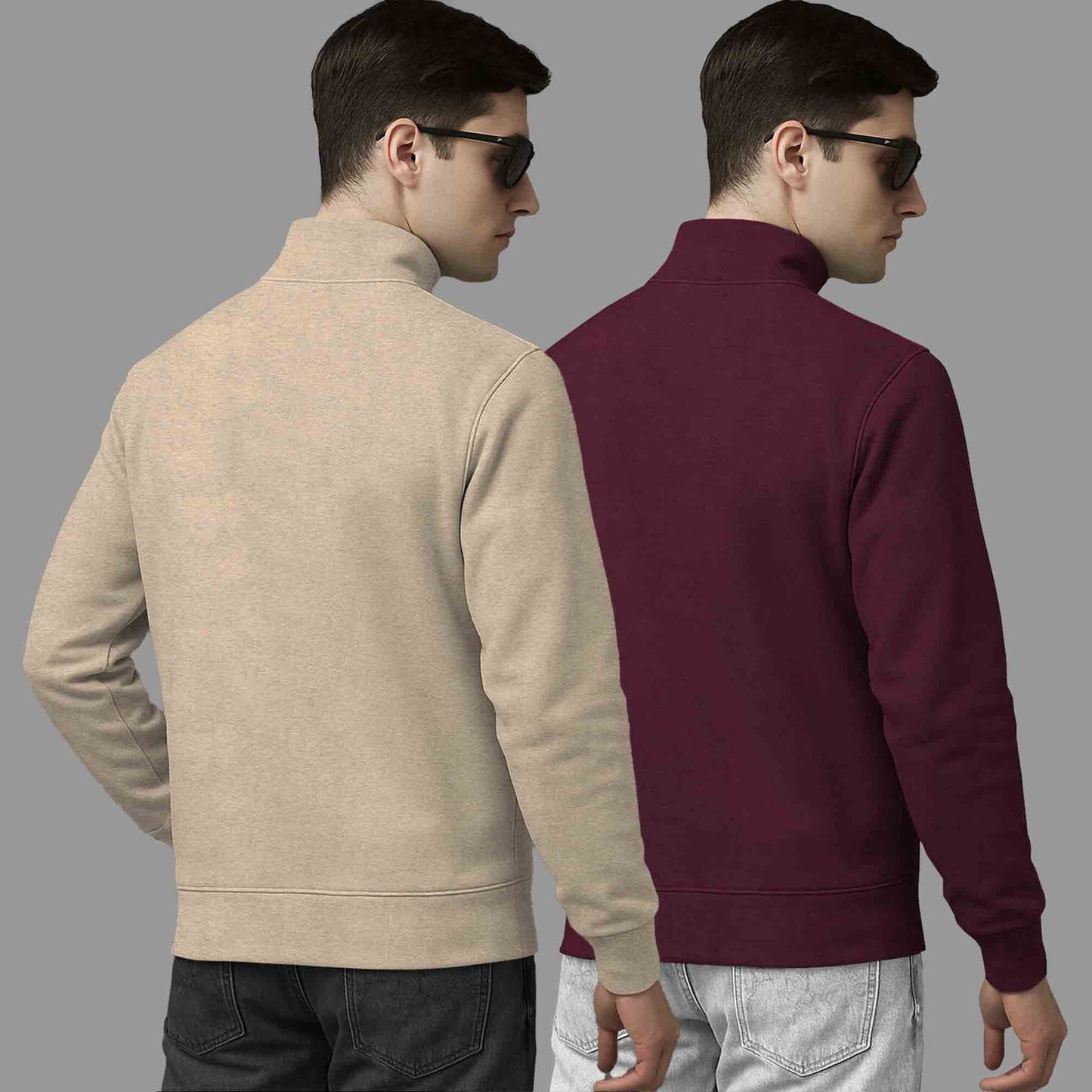 (Pack Of 2) High Neck Beige & Maroon Plain Sweatshirts