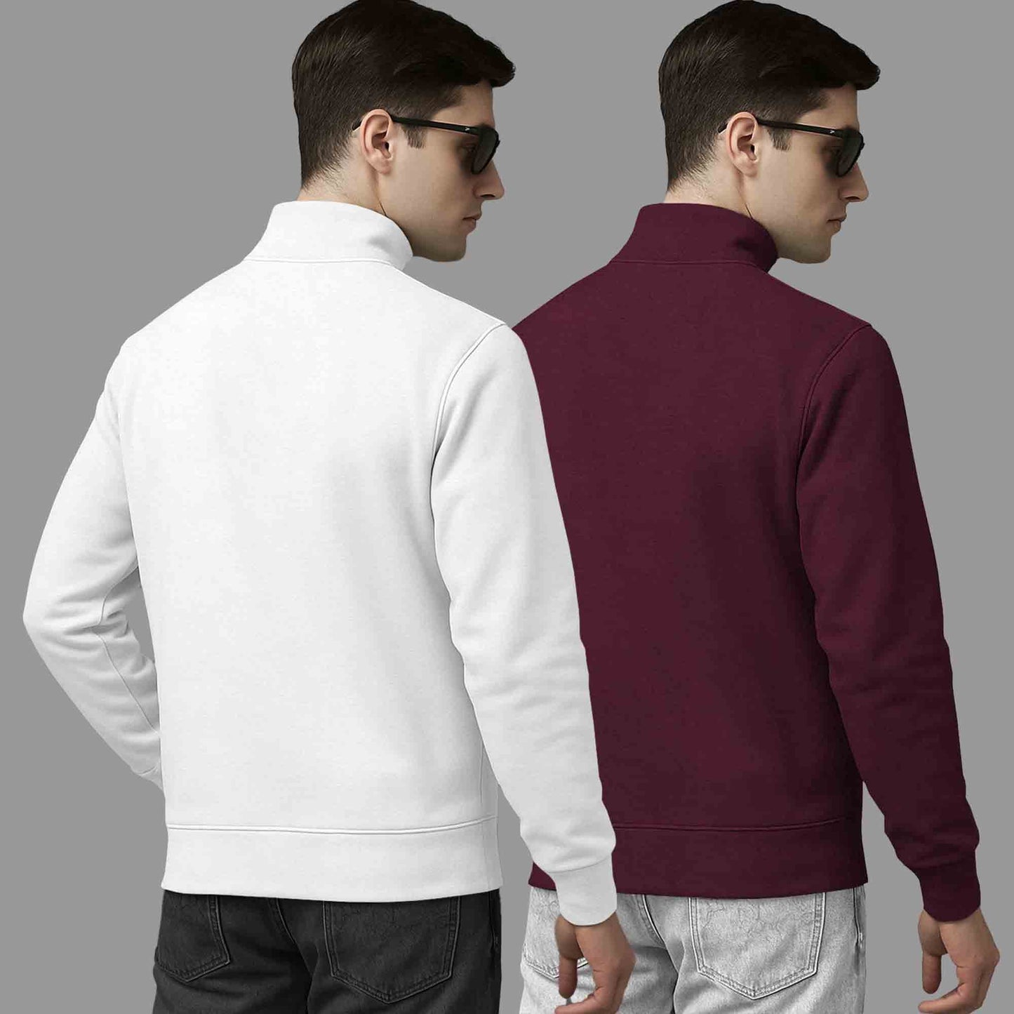 (Pack Of 2) High Neck White & Maroon Sweatshirts