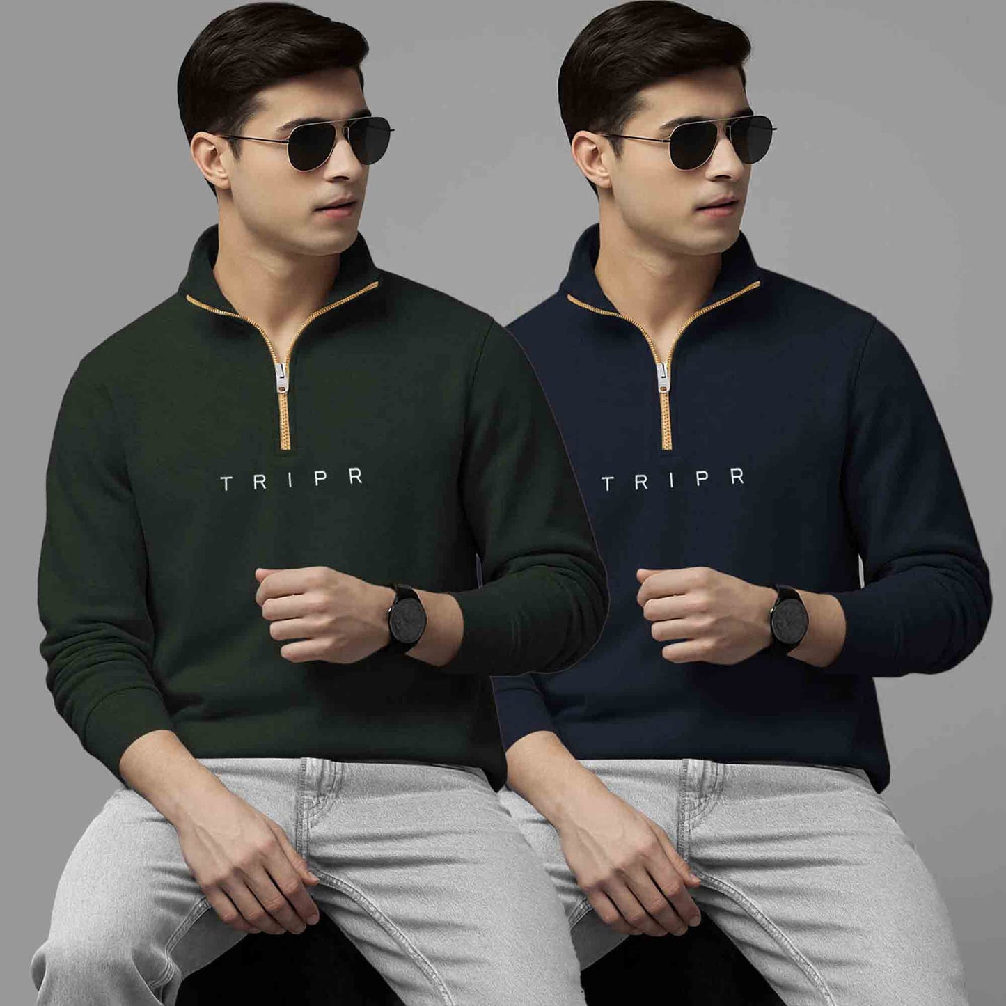 (Pack Of 2) High Neck Olive & Navy Sweatshirts