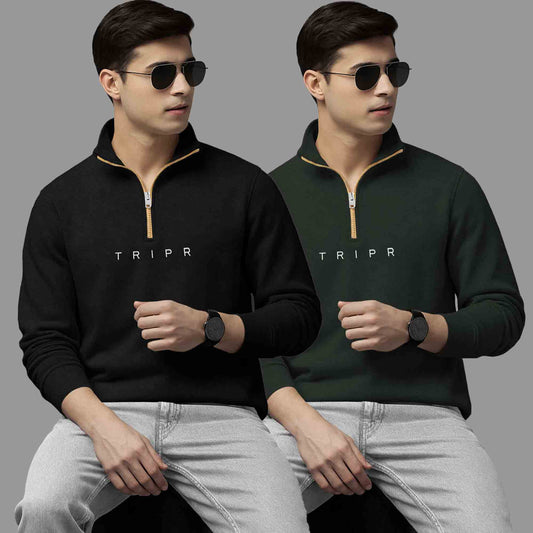 (Pack Of 2) High Neck Black & Olive Sweatshirts