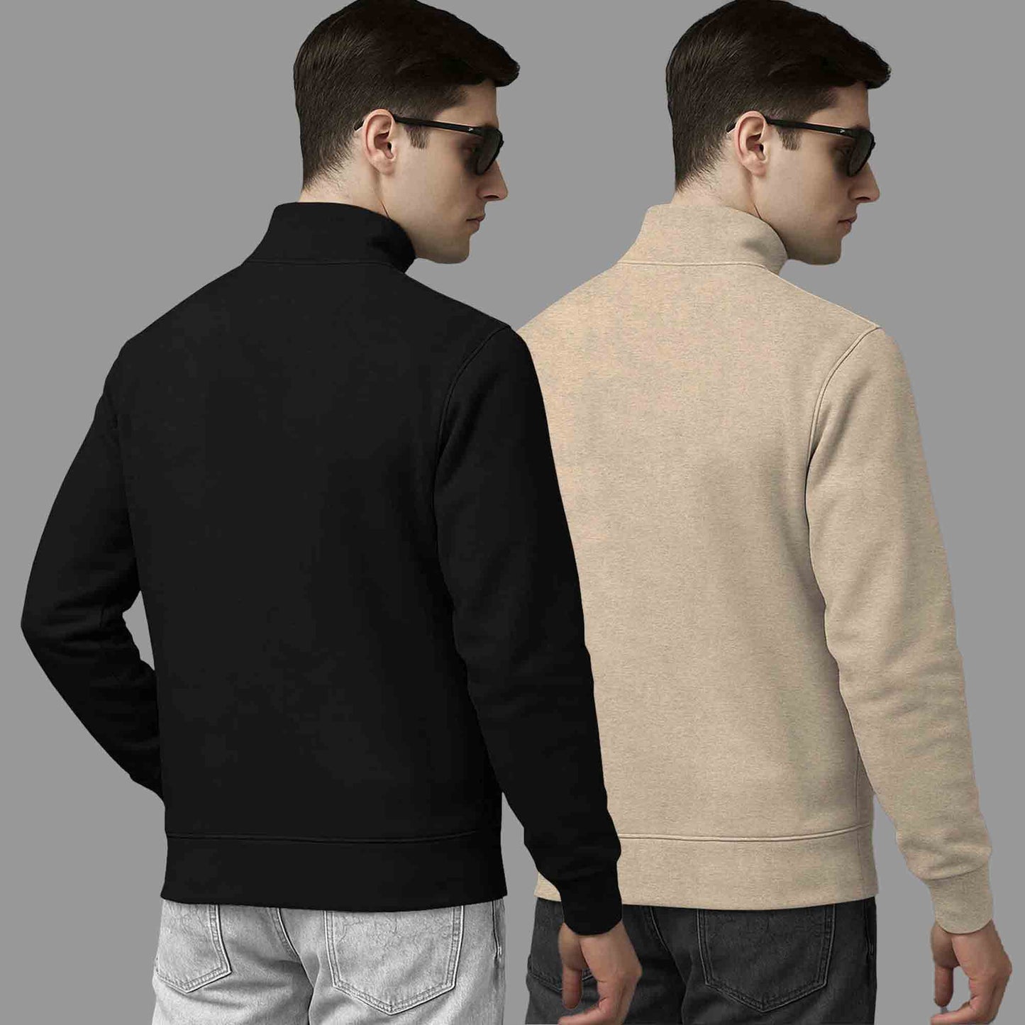 (Pack Of 2) High Neck Black & Beige Sweatshirts