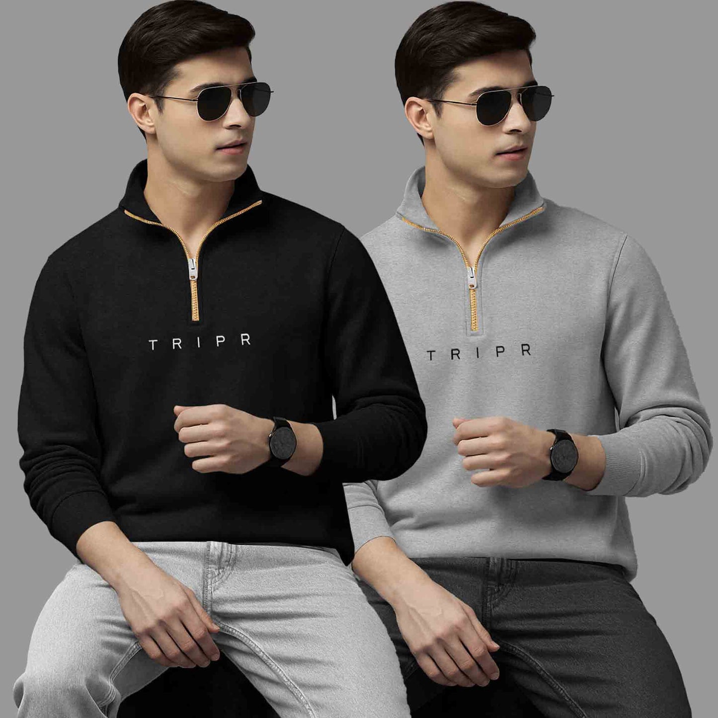 (Pack Of 2) High Neck Black & Grey Sweatshirts