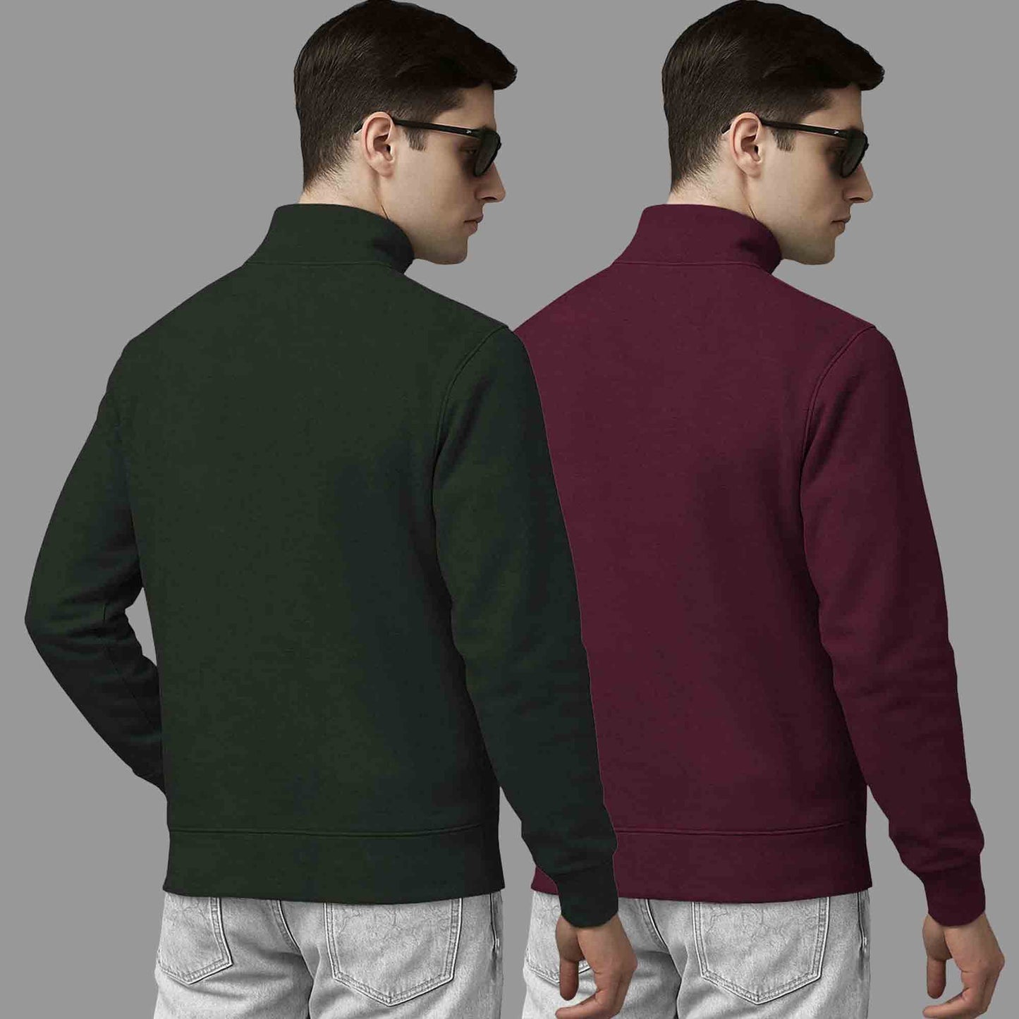 (Pack Of 2) High Neck Olive & Maroon Sweatshirts