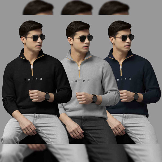 (Pack Of 3) Mens High Neck Sweatshirts Black-Grey-Navy