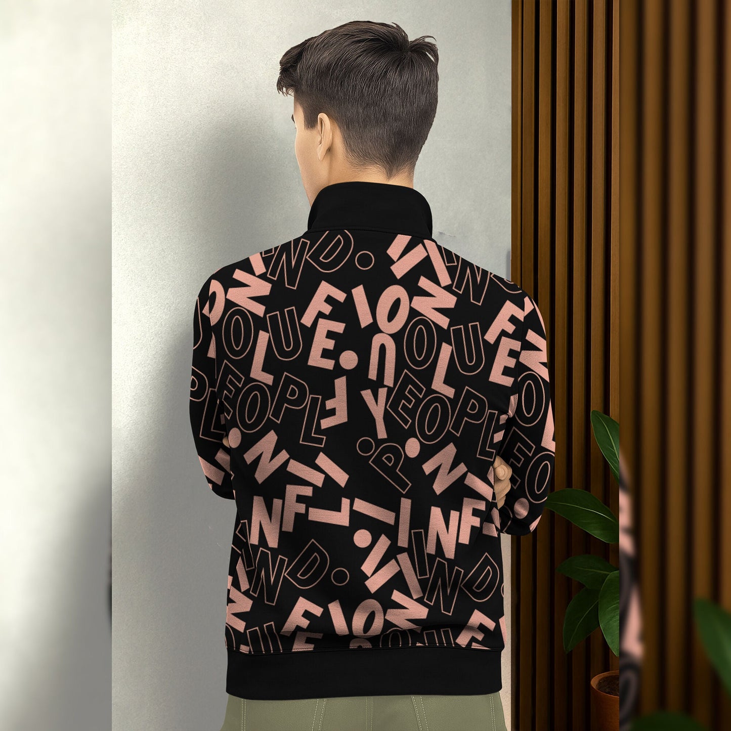 Black And Brown High Neck All Over Printed Sweatshirt