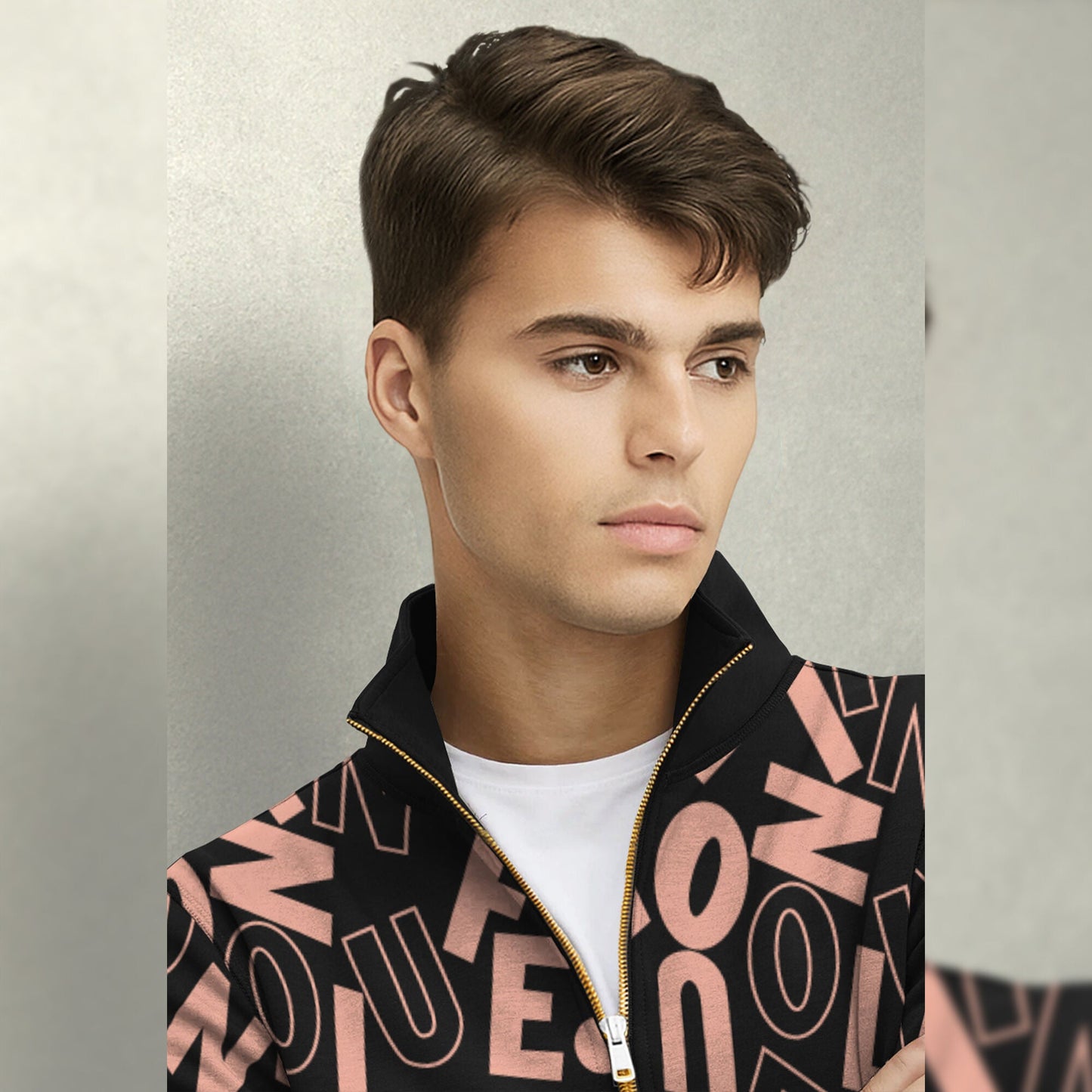 Black And Brown High Neck All Over Printed Sweatshirt