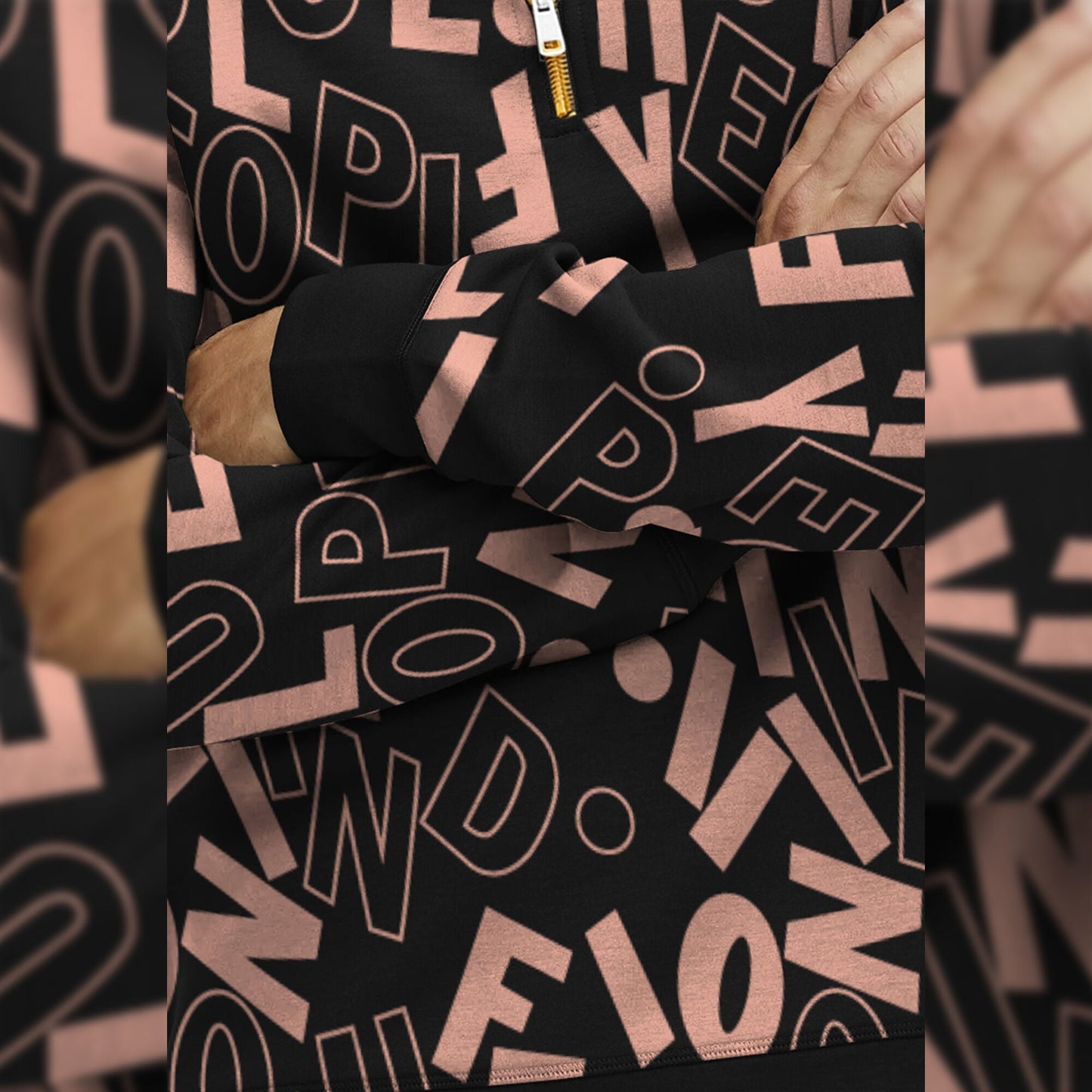 Black And Brown High Neck All Over Printed Sweatshirt