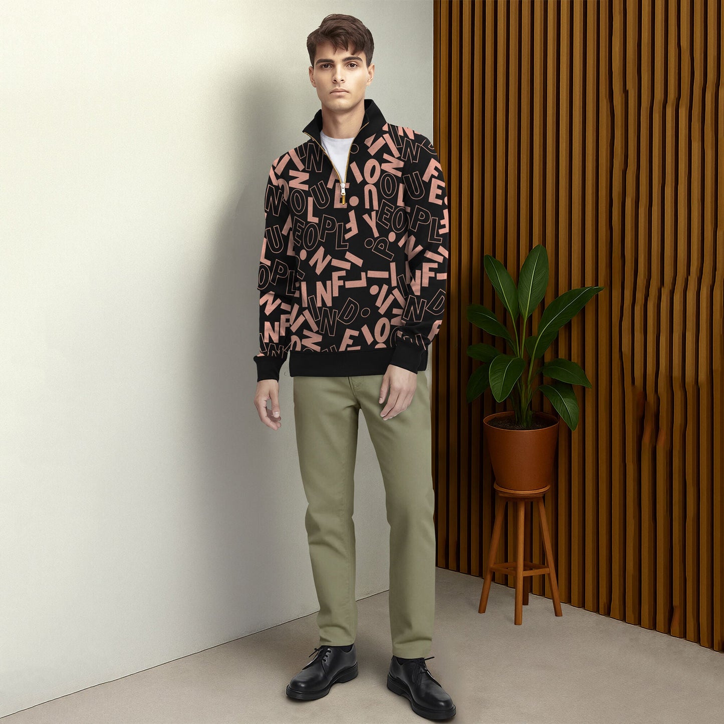 Black And Brown High Neck All Over Printed Sweatshirt