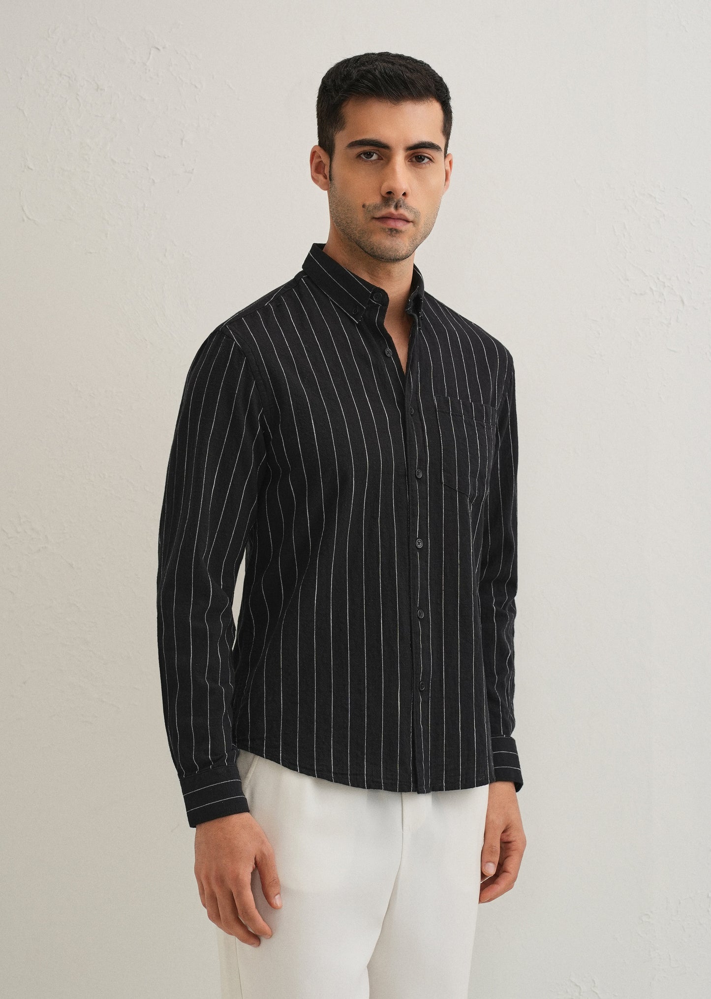 Sable Black Striped Cotton Linen Shirt