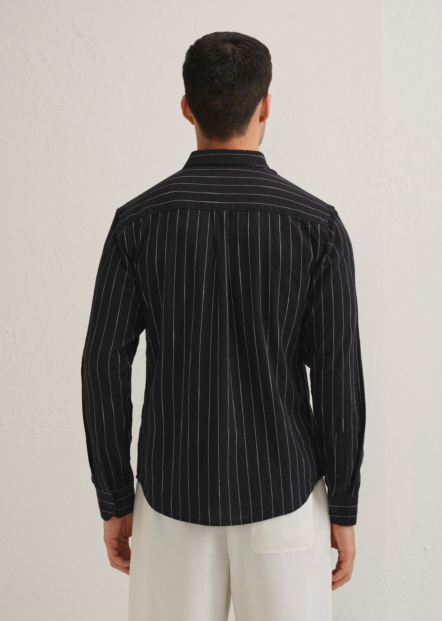 Sable Black Striped Cotton Linen Shirt
